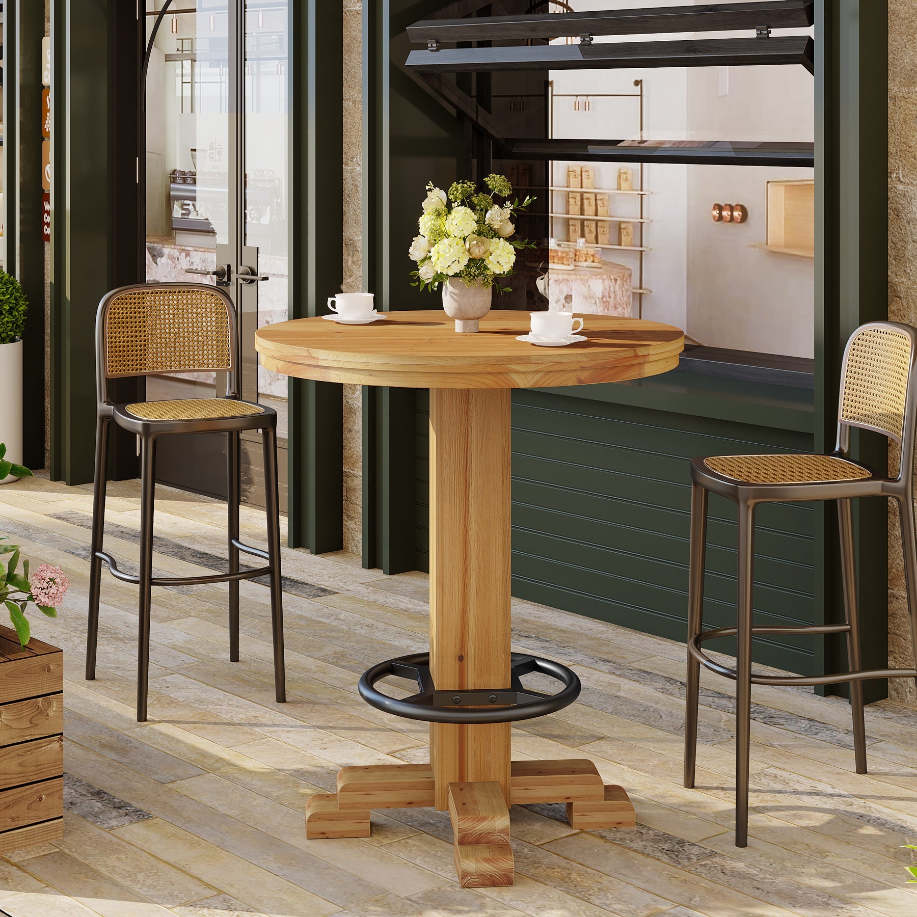 Tribesigns Table de Bar Ronde en Bois Massif, Table de Bistro Haute 95 cm