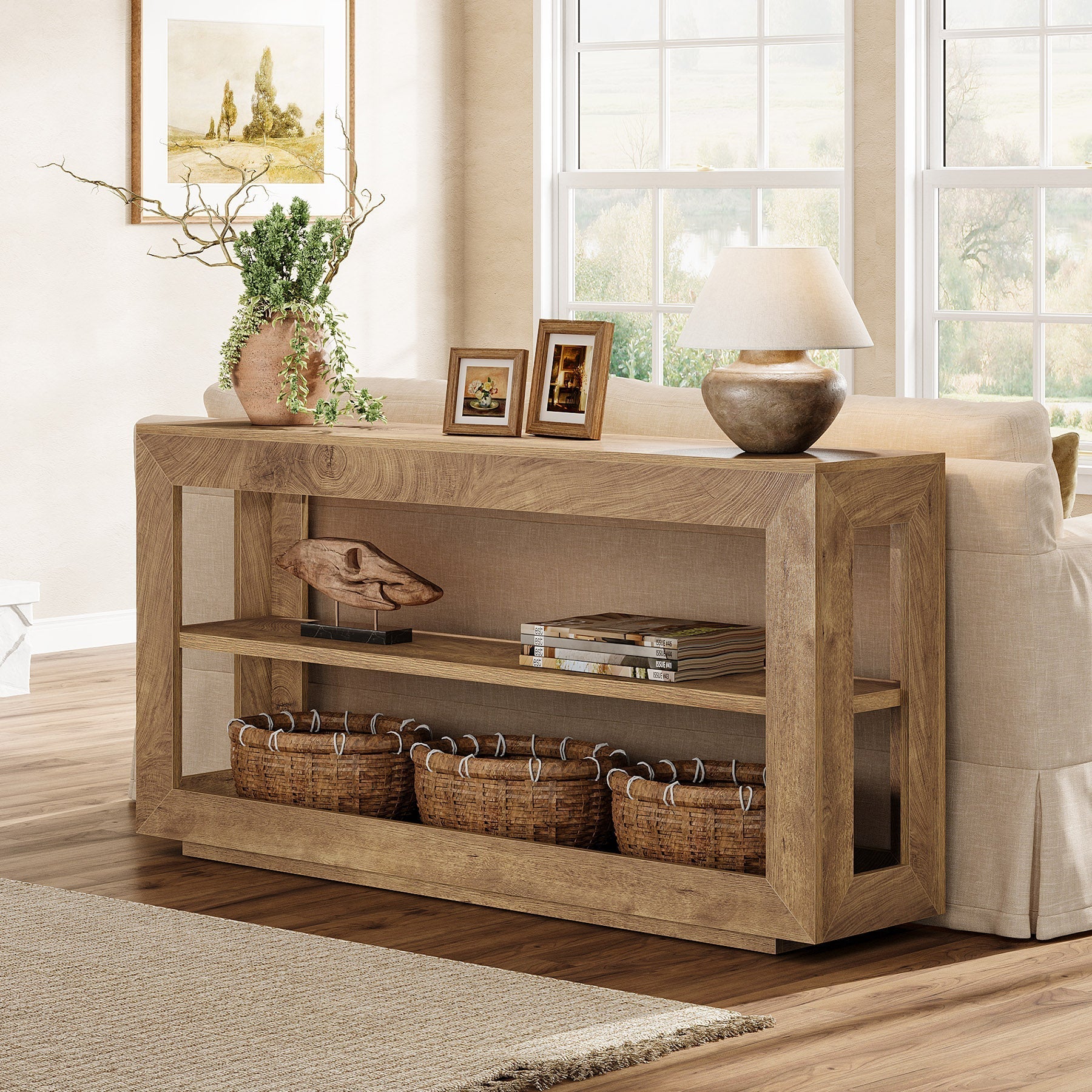 Tribesigns Console tafel 160 cm, boerenstijl haltafel met 3-laags opbergrek