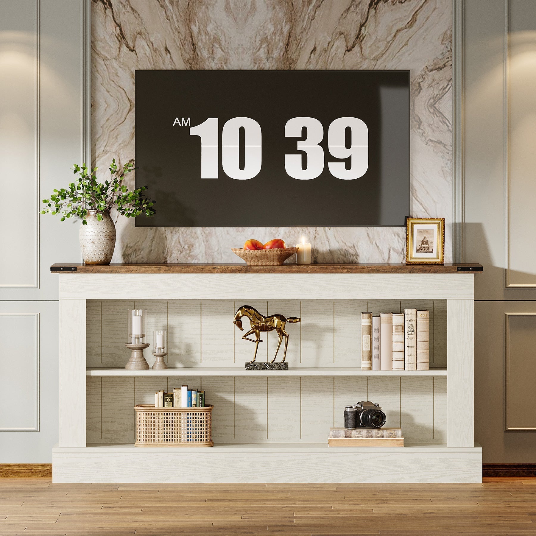 Tribesigns Meuble TV 160 cm, Console multimédia style ferme avec rangement