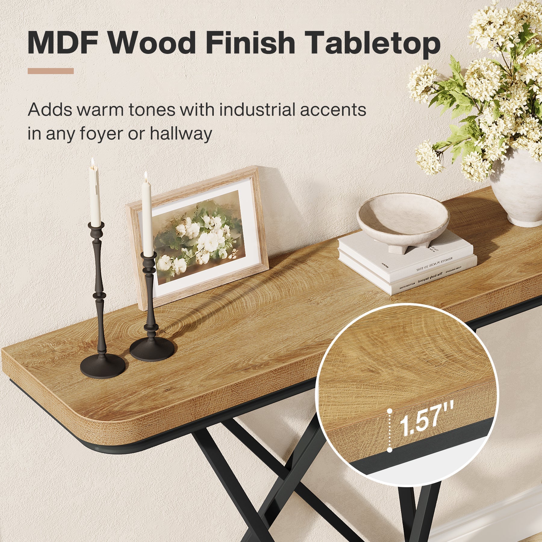 Tribesigns Console industrielle de 105 cm, Table d'entrée étroite avec piètement géométrique en métal