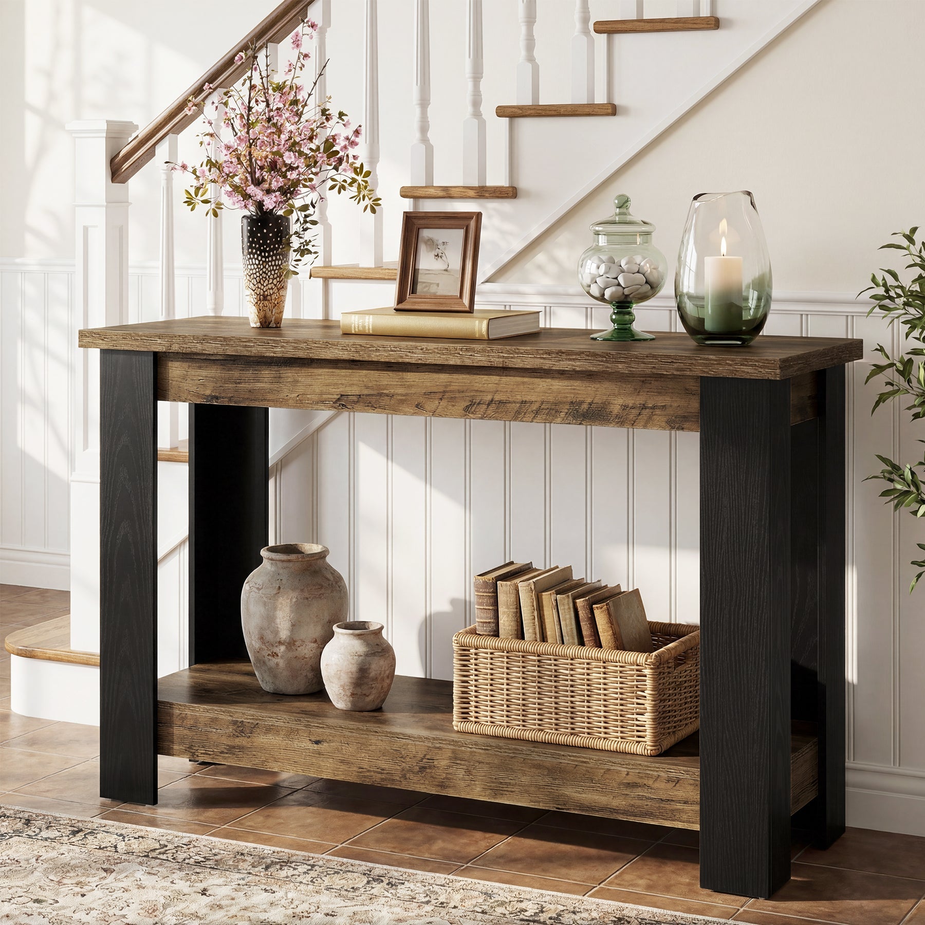 Tribesigns Console Étroite de 105 cm à 2 Niveaux, Idéale comme Table d’Entrée pour Salon