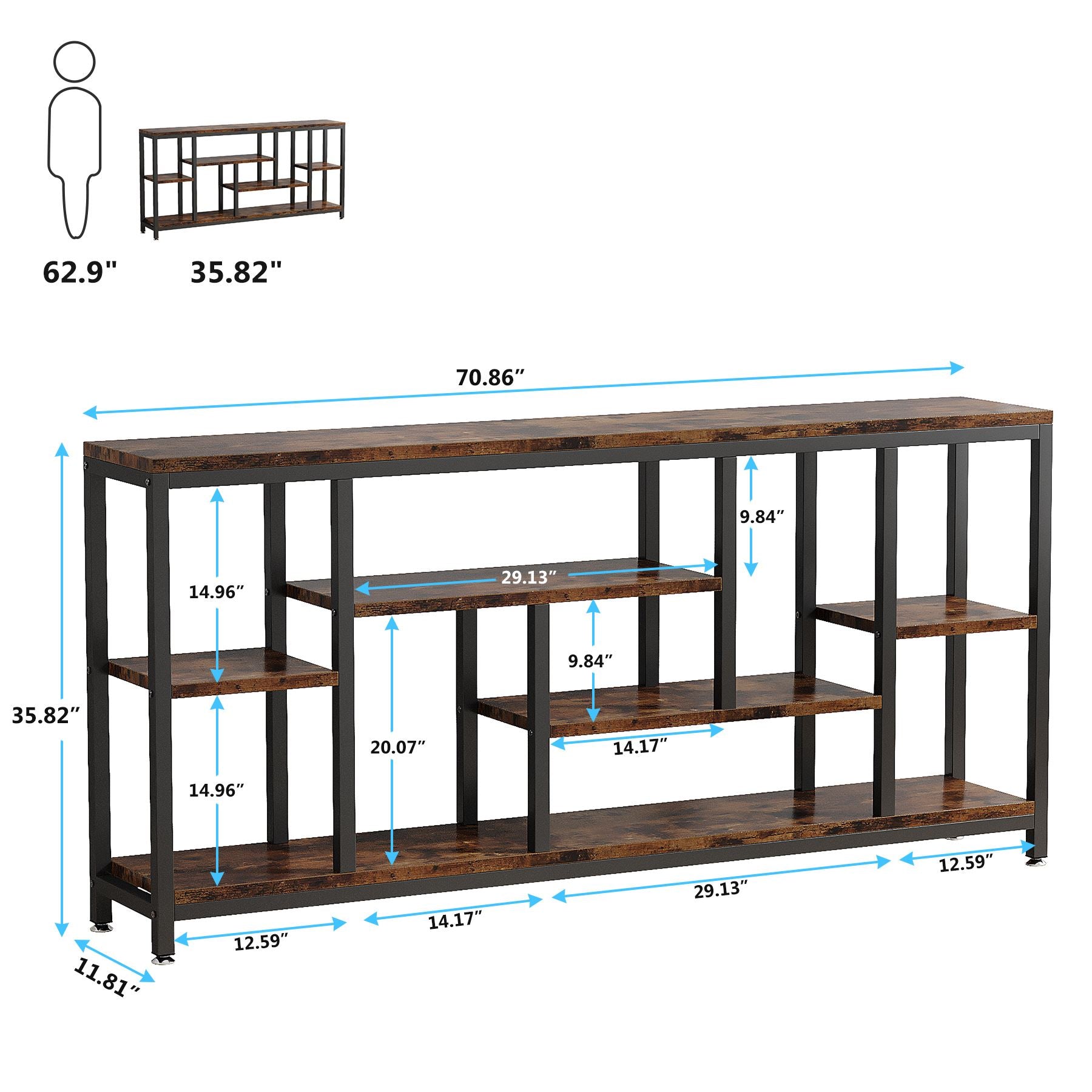 Tribesigns Console Industrielle 180 x 30 cm à 3 Niveaux, Table Étroite Derrière le Canapé