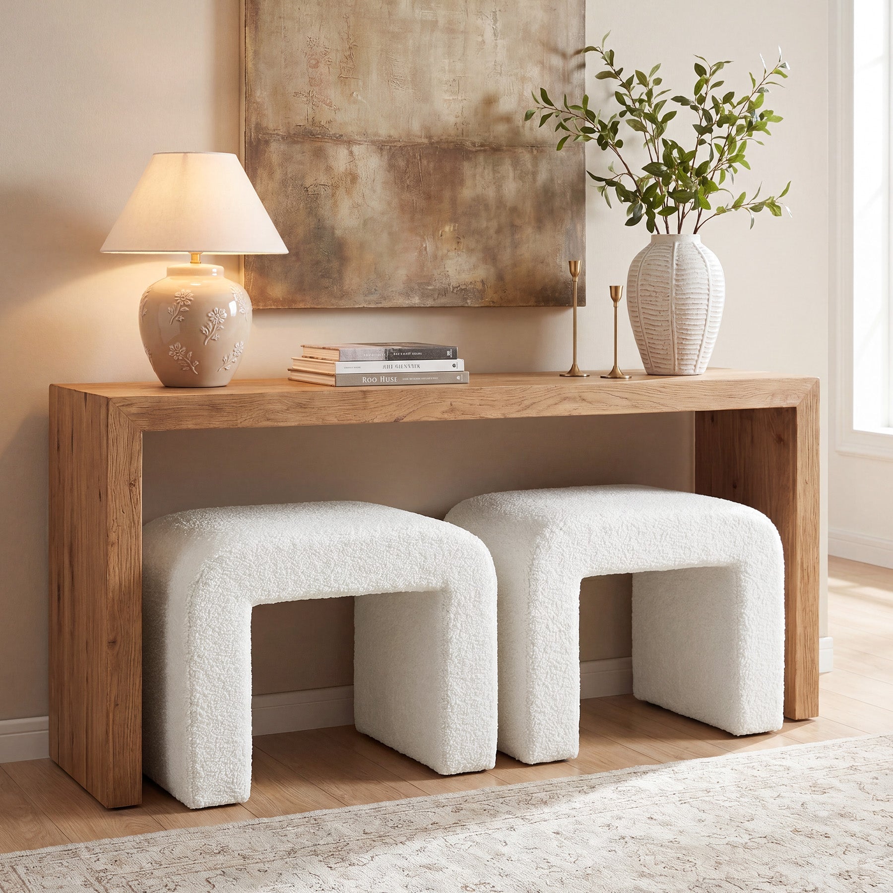Tribesigns Pouf Rembourré en Sherpa, Tabouret de Coiffeuse Moderne en Tissu Bouclé