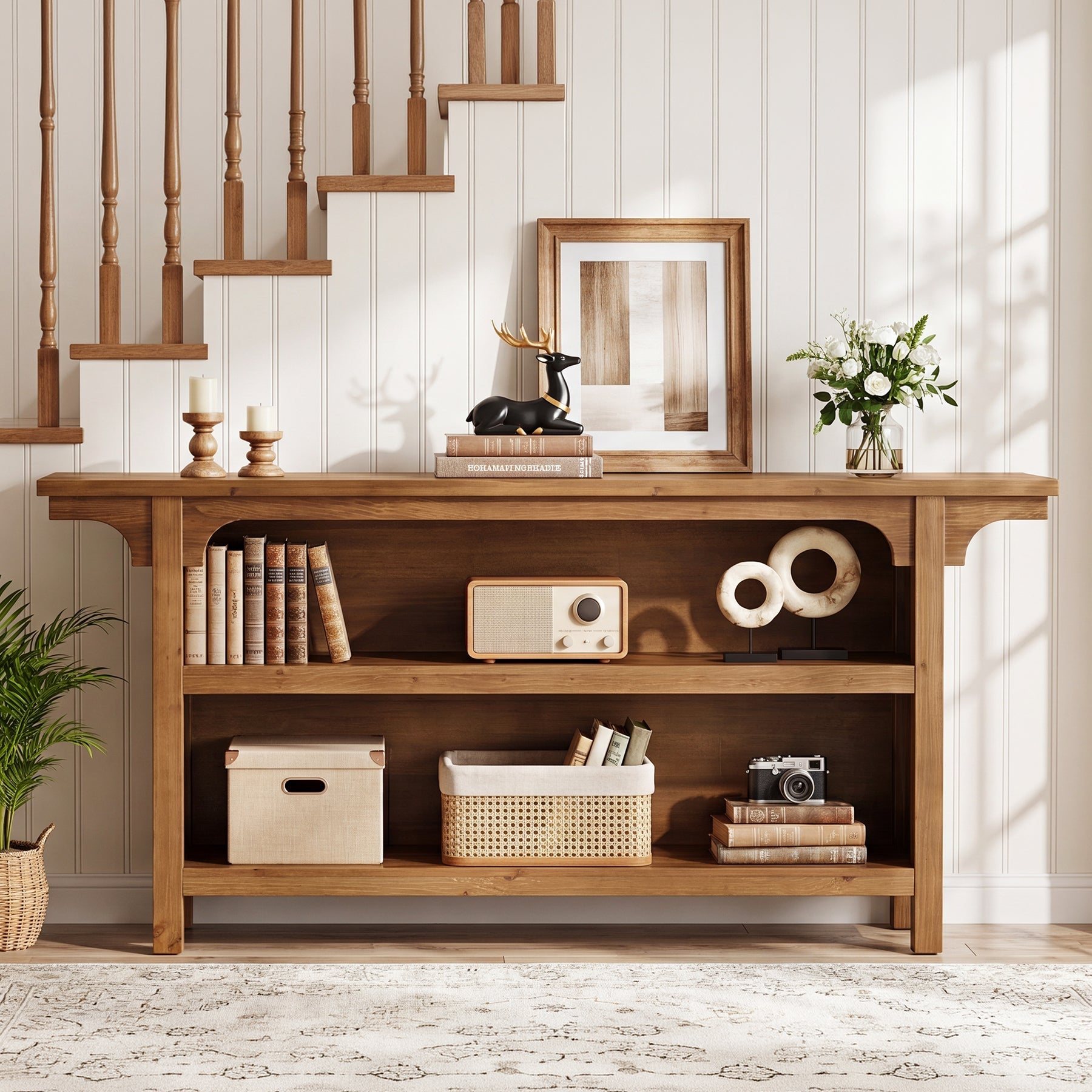 Tribesigns Console 160 cm, Table Étroite à 3 Niveaux avec Étagères pour Entrée