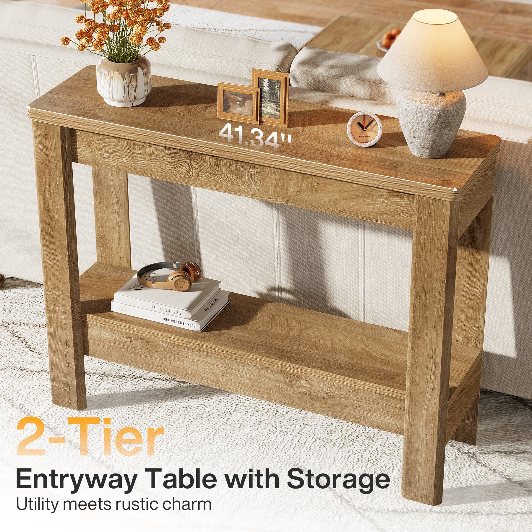 Tribesigns Console Rustique 105 x 30 x 80 cm avec Rangements Ouverts, Table Étroite pour Entrée et Salon