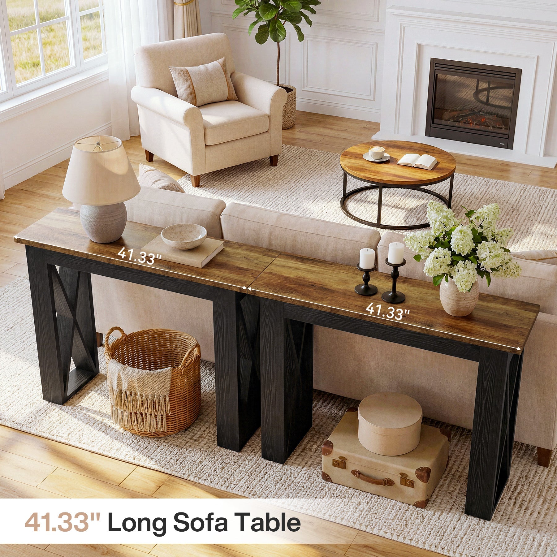Tribesigns Console de 105 cm, table étroite derrière canapé avec pieds en X