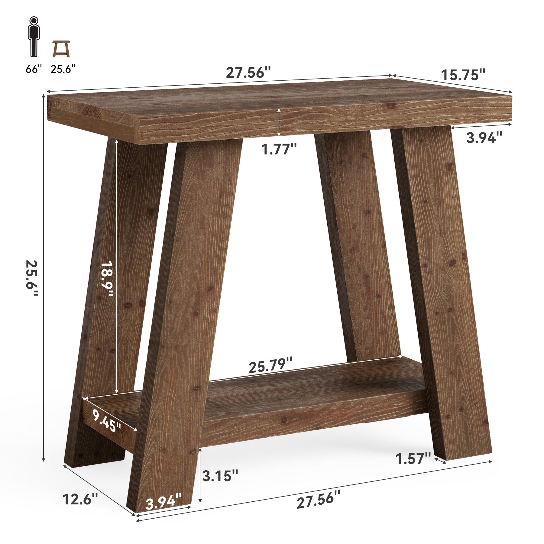 Tribesigns Table d’Appoint en Bois Massif, Petite Table de Chevet à Deux Niveaux