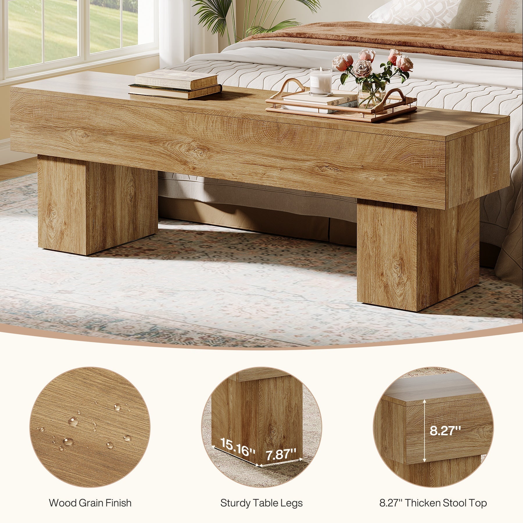 Tribesigns Banc de chambre extra long de 160 cm, Banc de ferme en bois pour chambre à coucher