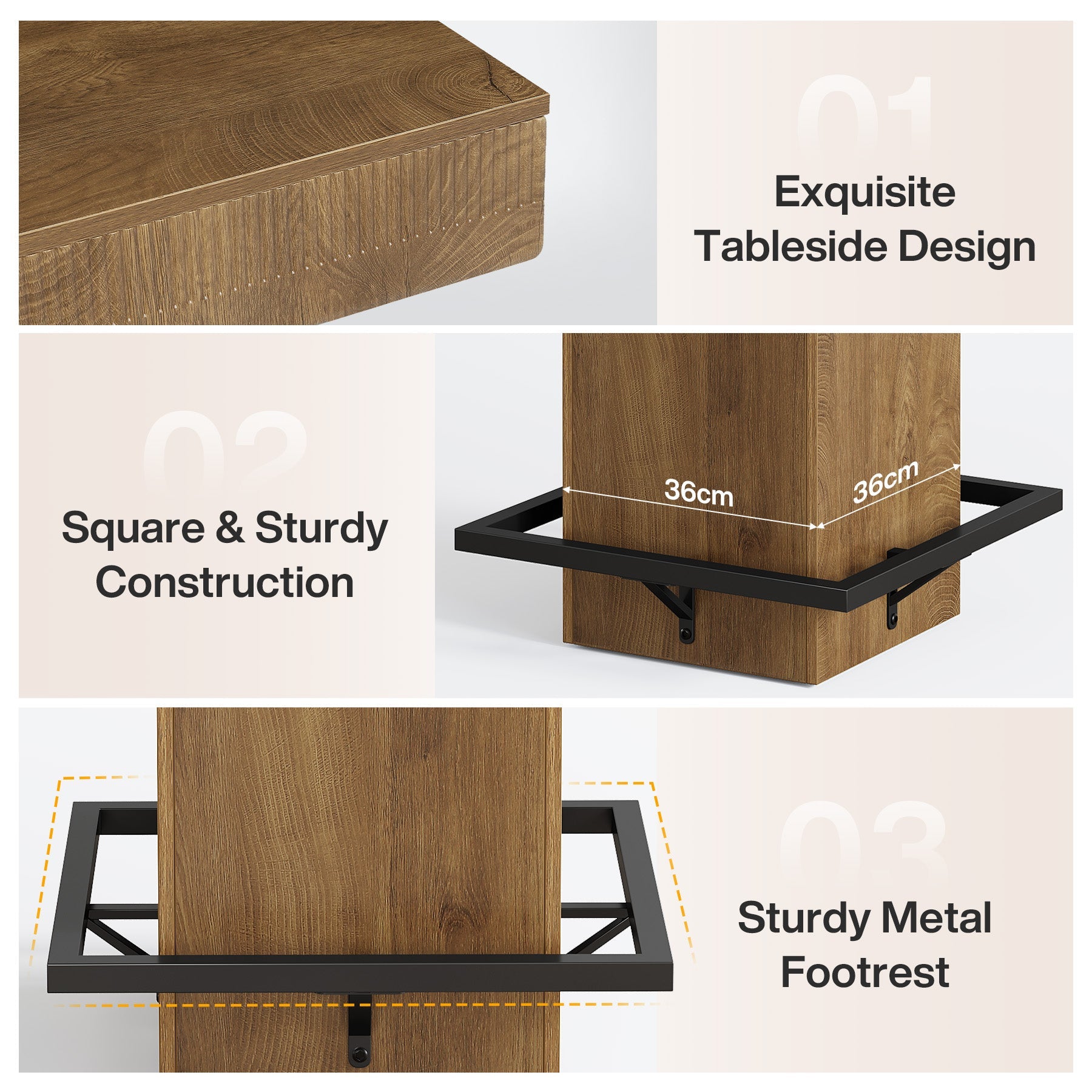 Tribesigns Vierkante Bartafel 80cm met Houten Blad en Metalen Onderstel, Industriële Bistrotafel