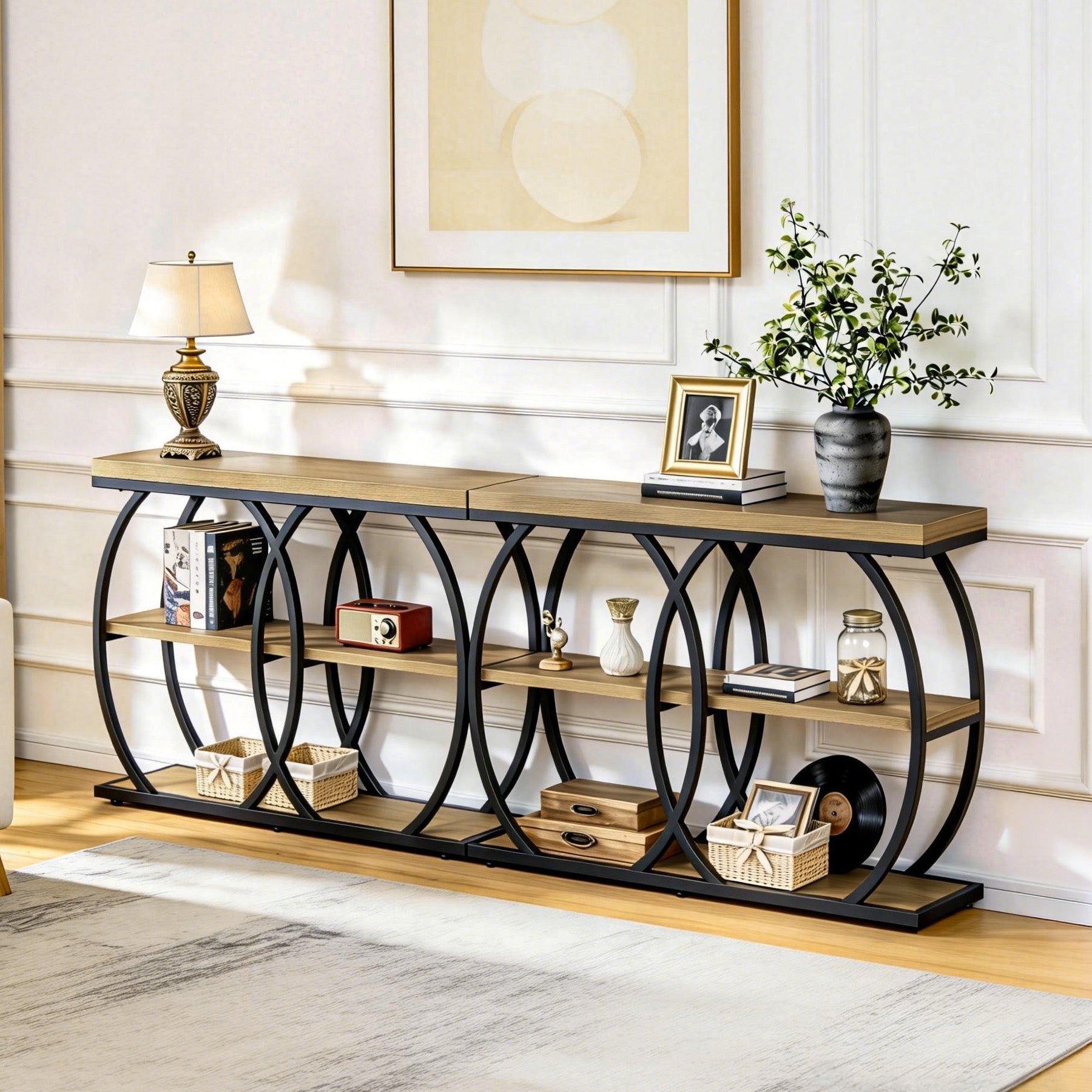 Tribesigns Industriële Consoletafel van 105 cm, 3-laags Bijzettafel met Opbergruimte