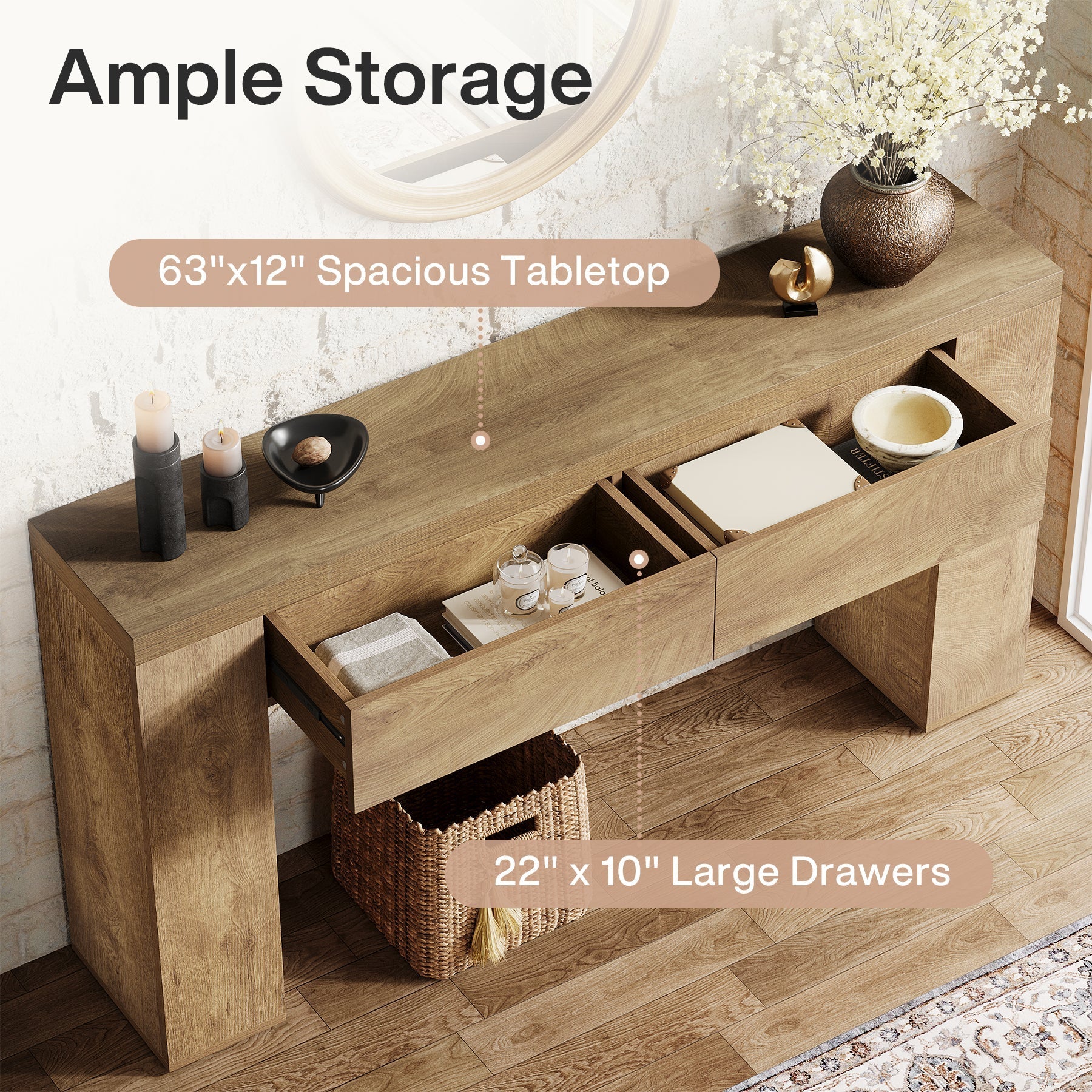 Tribesigns Sidetable 160 cm, smalle haltafel met 2 lades