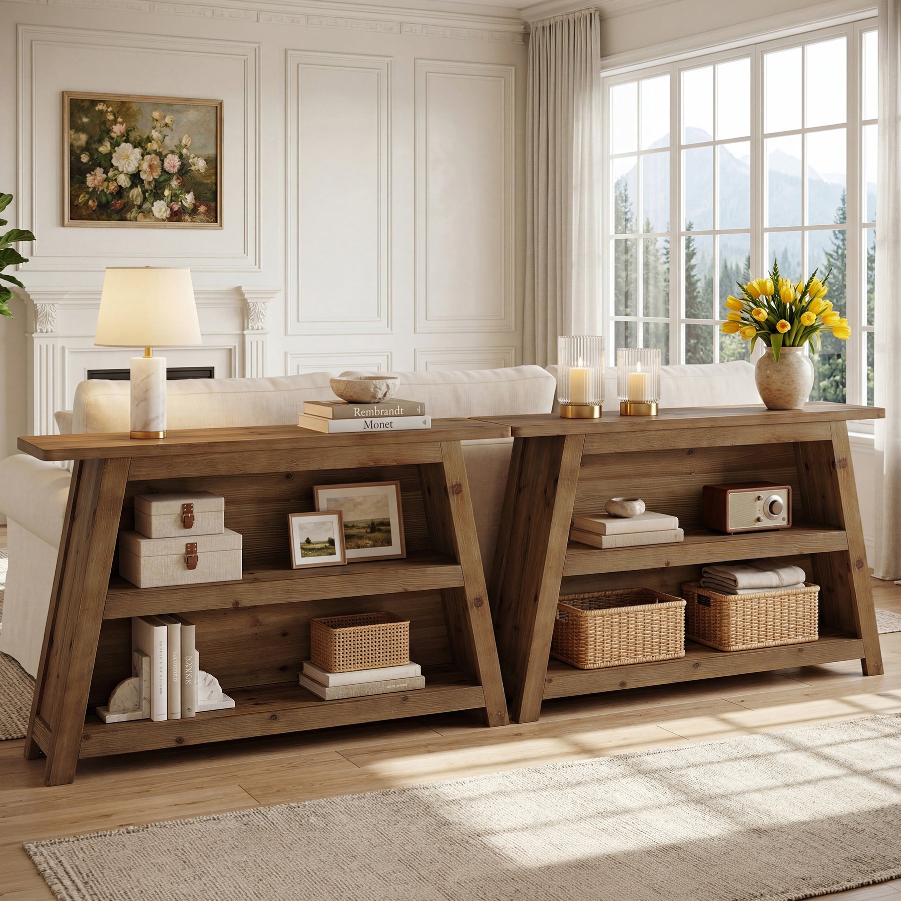 Tribesigns Console en bois massif de 120 cm à 3 niveaux, style rustique pour entrée et couloir