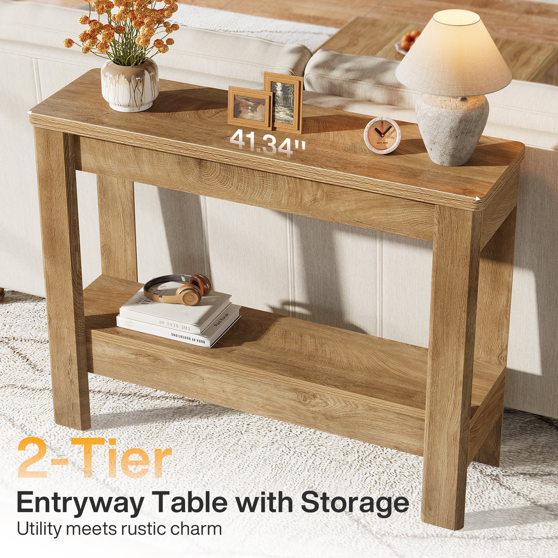 Tribesigns Console rustique 105 x 30 x 80 cm avec rangement ouvert, Table d'appoint étroite pour entrée et salon