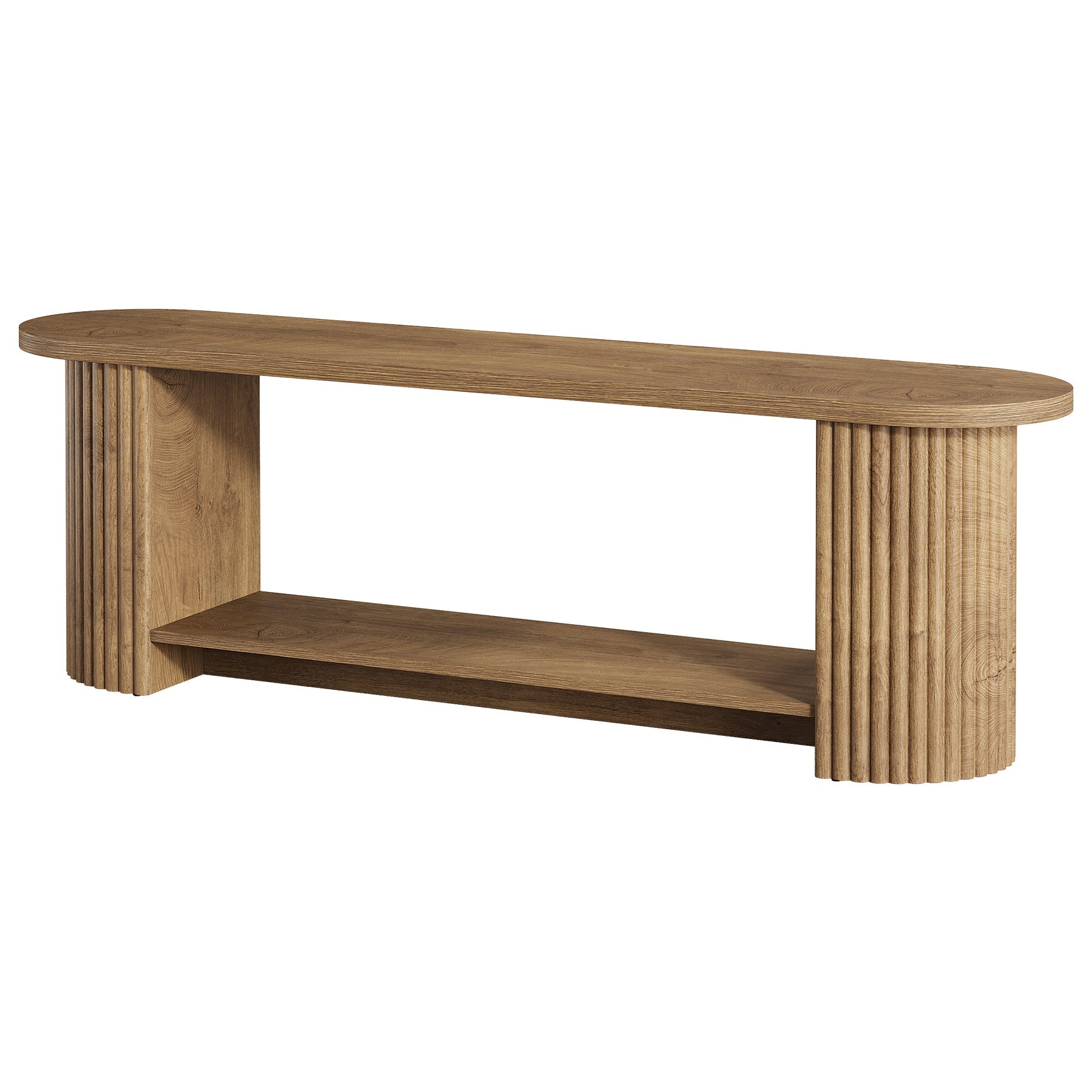 Tribesigns Meuble TV de 160 cm avec design côtelé et étagère de rangement, Meuble multimédia rustique pour salon et chambre