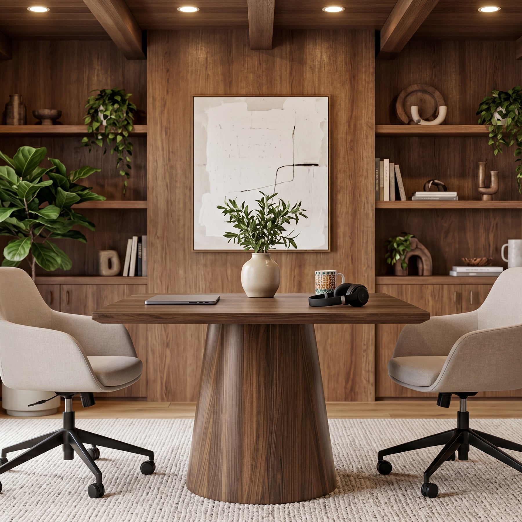 Tribesigns Table de conférence carrée de 80 cm avec plateau épais, Table de bureau en bois pour 4 personnes