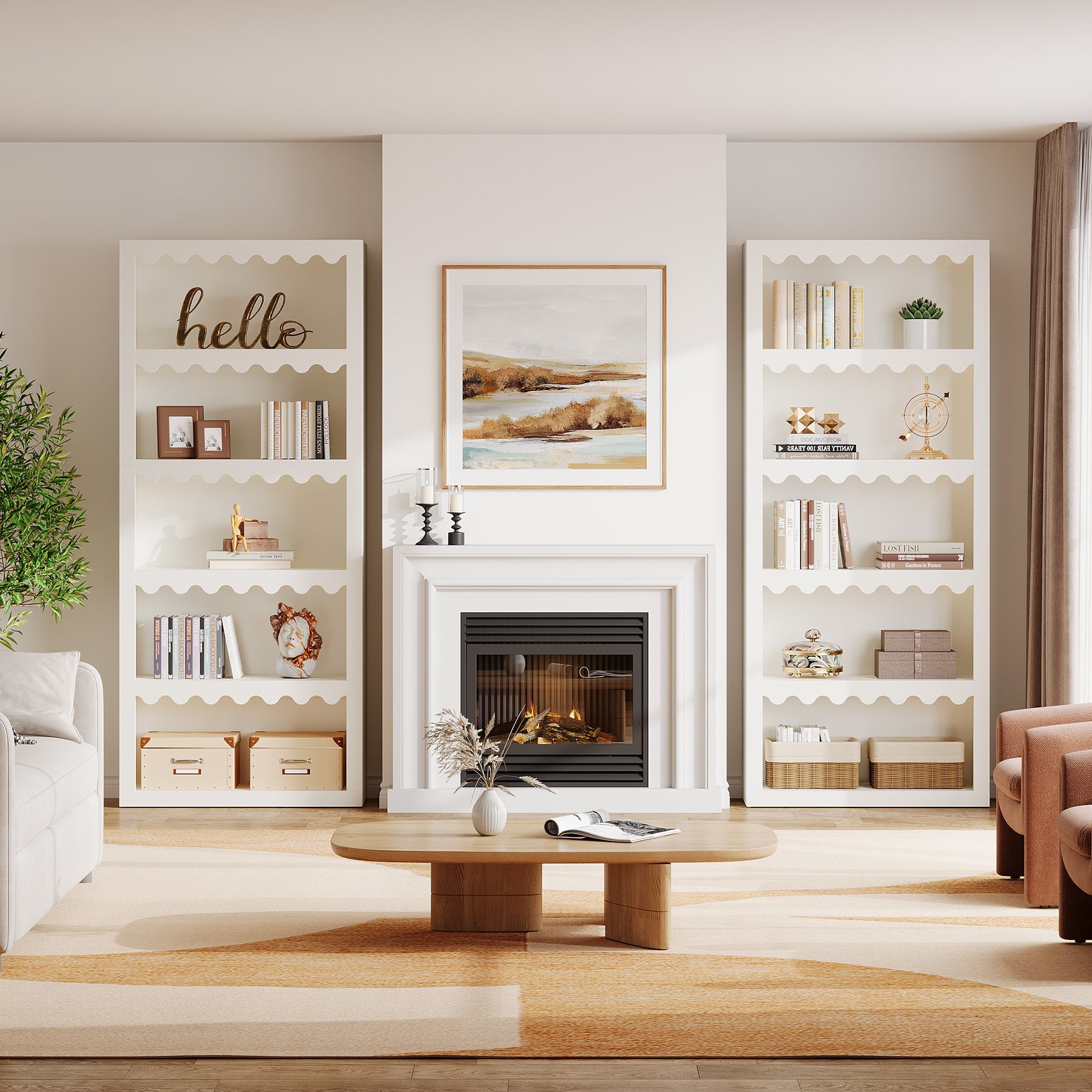Tribesigns Bibliothèque haute de 180 cm, étagère moderne avec bords festonnés pour salon