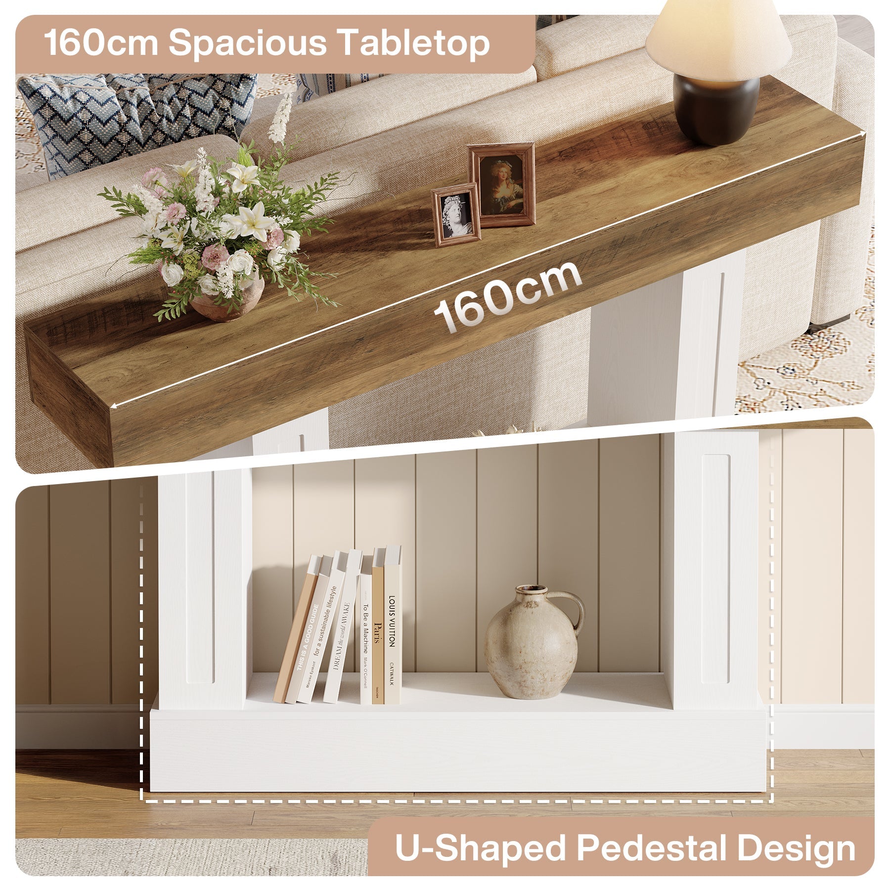 Tribesigns Console Rustique de 160 cm avec Rangement Ouvert, Table Étroite pour Entrée et Salon