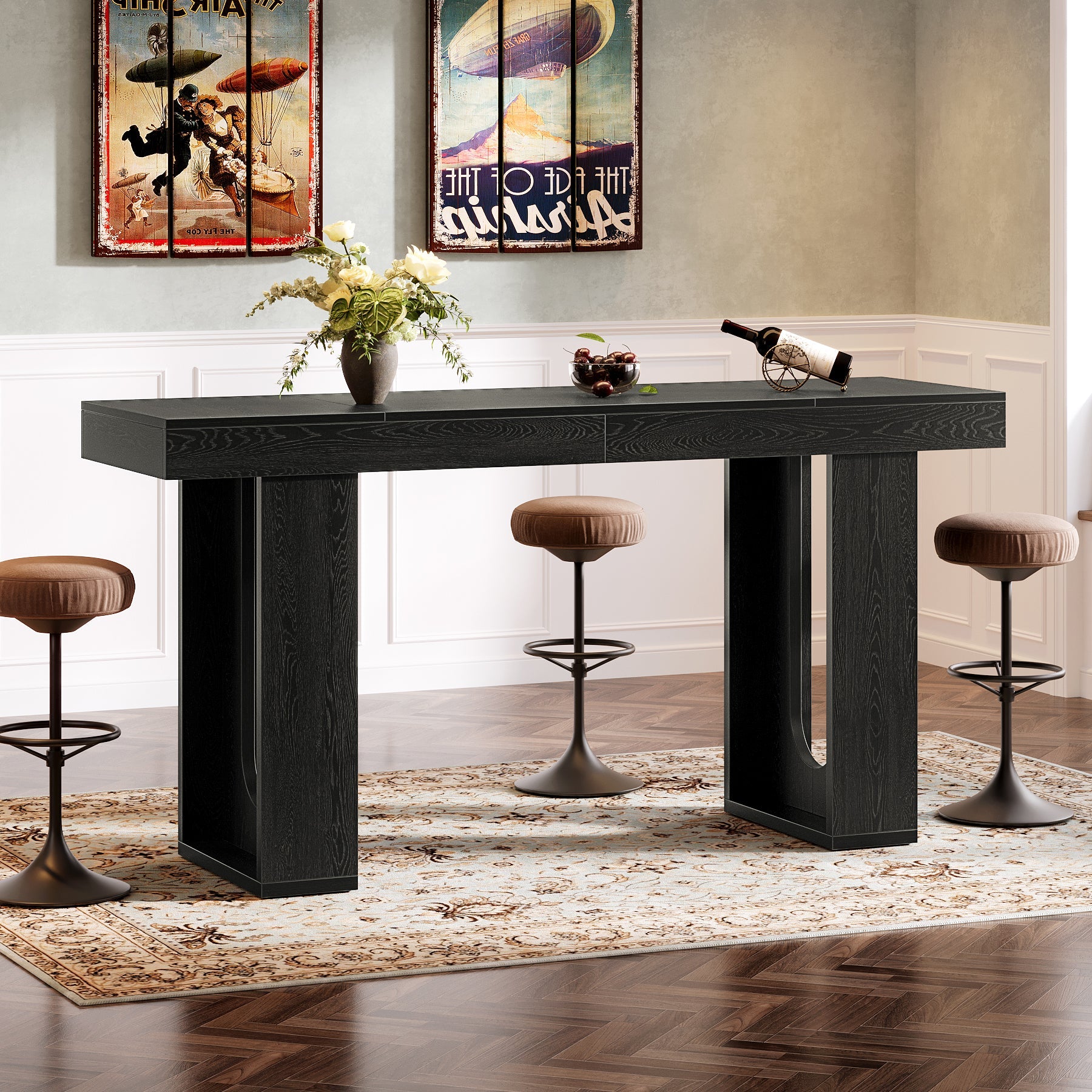 Tribesigns Table de Bar Rectangulaire 180 x 50 x 85 cm avec Pieds Robustes pour Cuisine