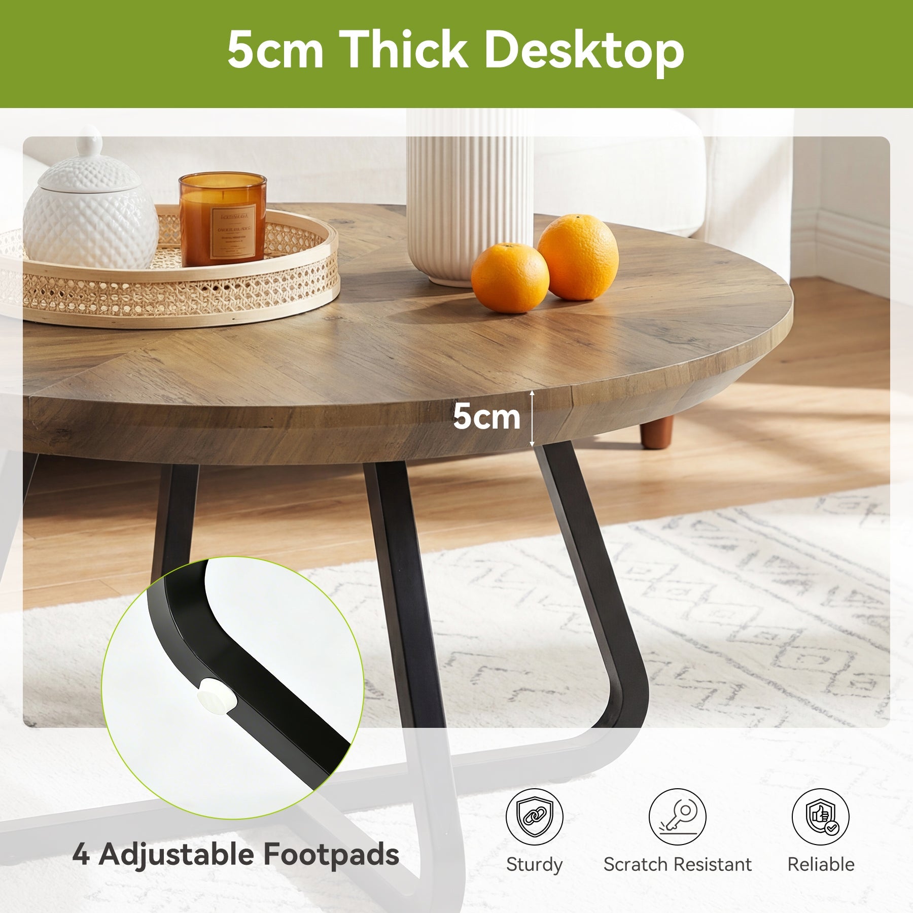 Tribesigns Table Basse Ronde 80 cm, Style Industriel avec Pieds en Métal