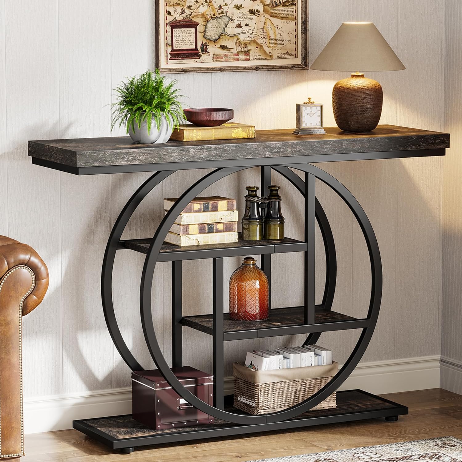 Tribesigns Table console à 4 niveaux avec base circulaire, Tables d'appoint étroites en bois