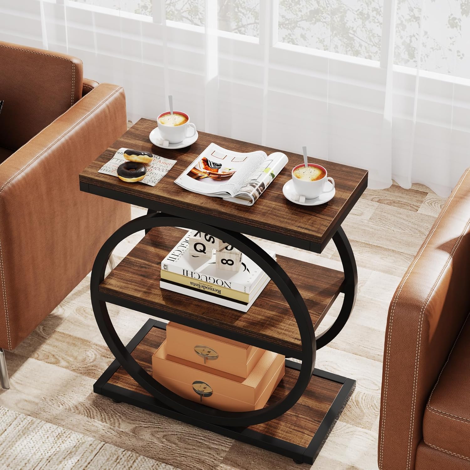 Tribesigns 3-laags Bijzettafel, Salontafel met Zwart Metalen Frame