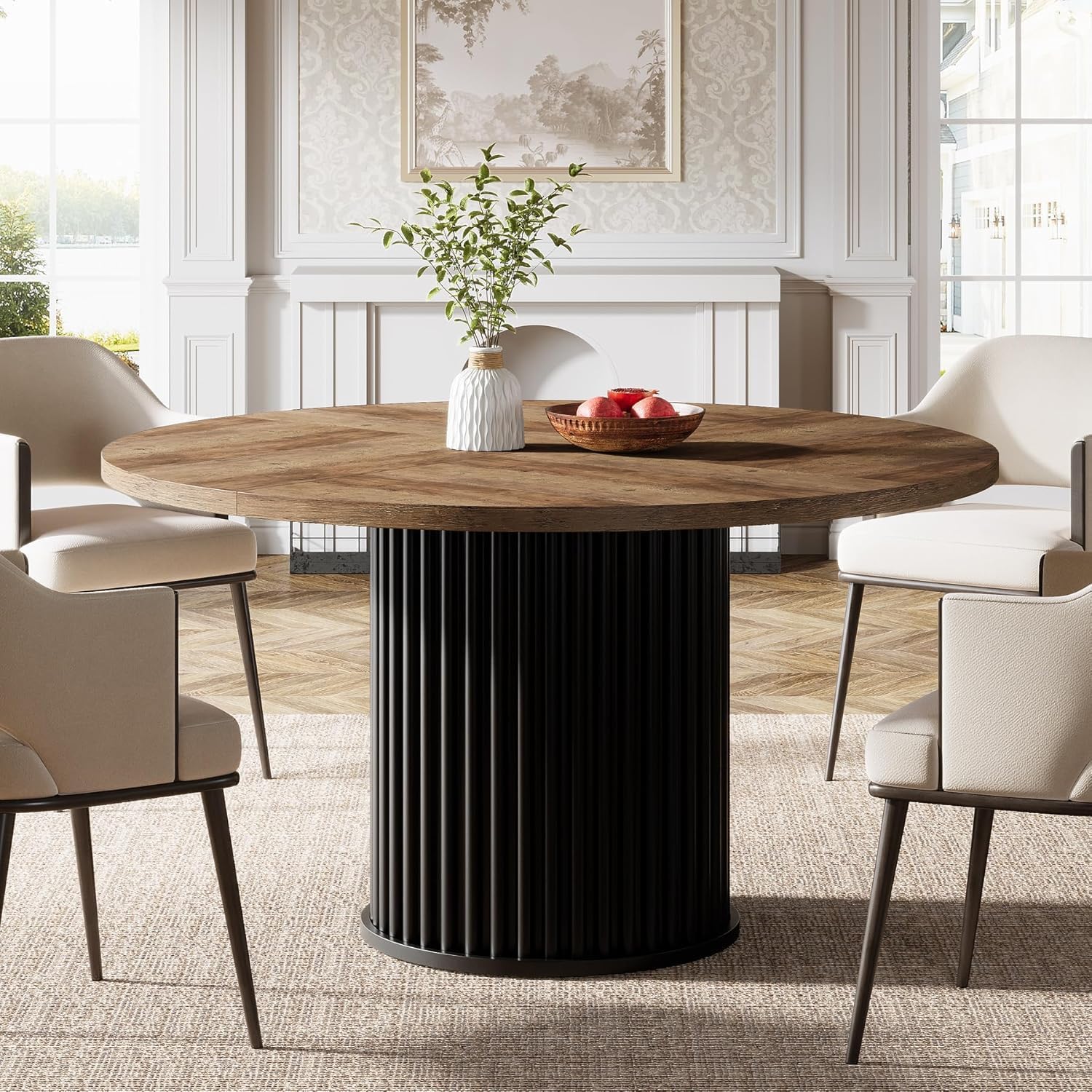 Tribesigns Table de salle à manger ronde noire de 120 cm pour 4 à 6 personnes, Table de cuisine moderne avec piètement en métal