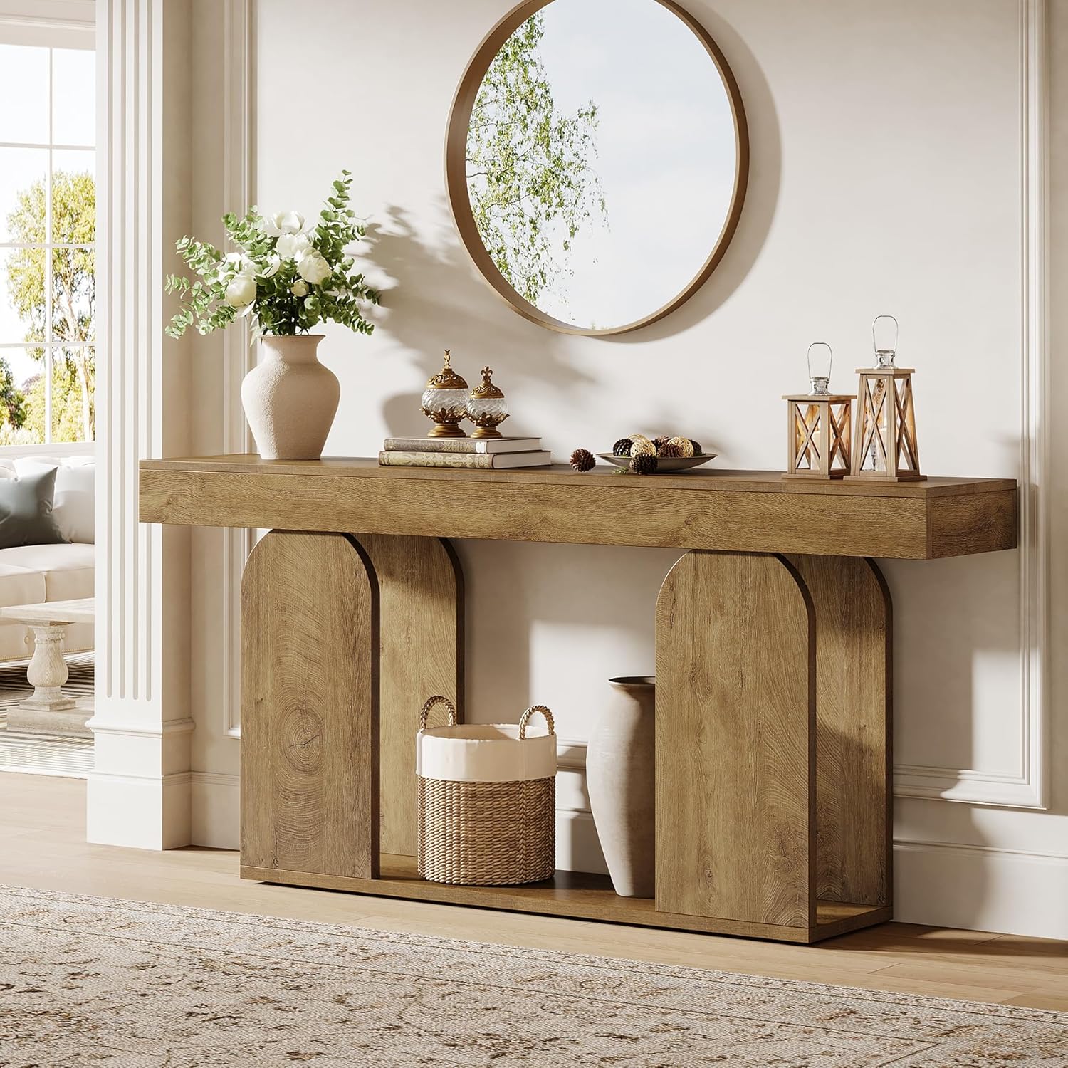 Tribesigns Console de 160 cm avec piètement en U, Table d'entrée longue et moderne à 2 étagères