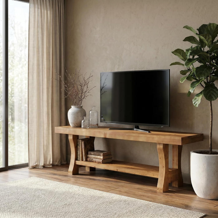 Tribesigns Meuble TV Bas en Bois Massif de 140 cm avec 2 Niveaux et Rangement Ouvert