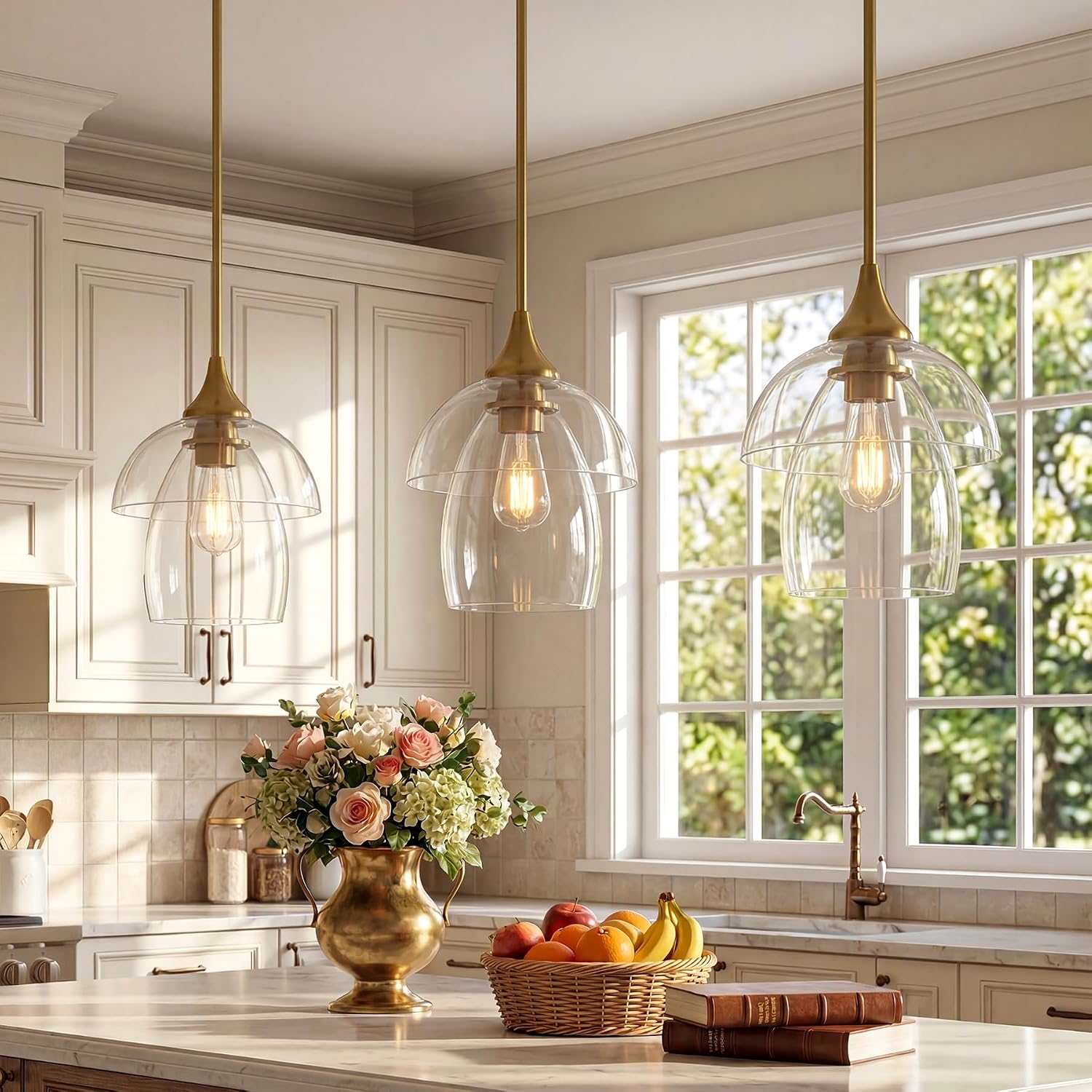 Tribesigns Suspension E27 LED, Lustre de Cuisine Moderne en Verre Double Couche