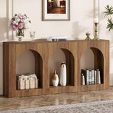 Console de 160 cm table étroite en bois avec 3 étagères cintrées, Table basse à placer derrière le canapé 3