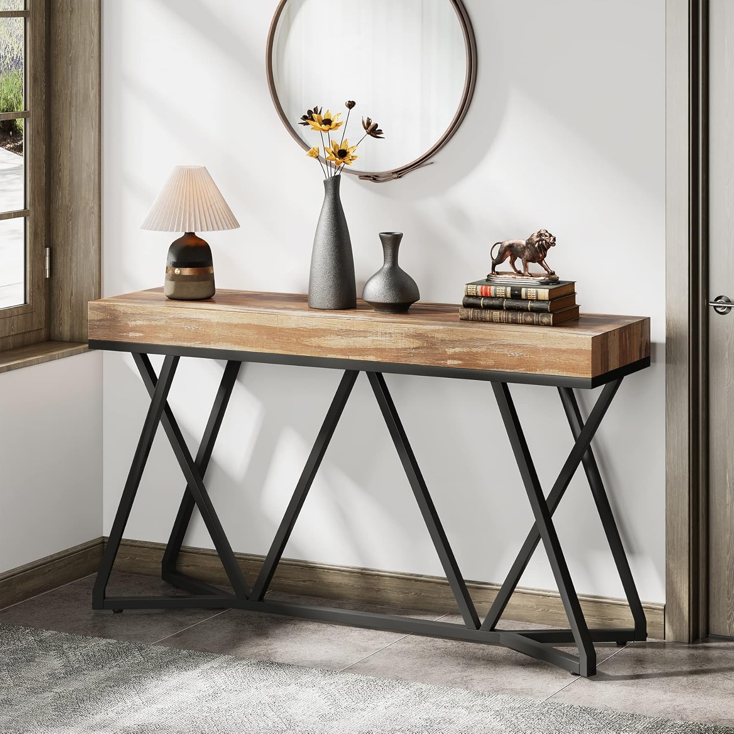 Tribesigns Table console en bois , Console d'entrée avec base en métal Unique Table Basse