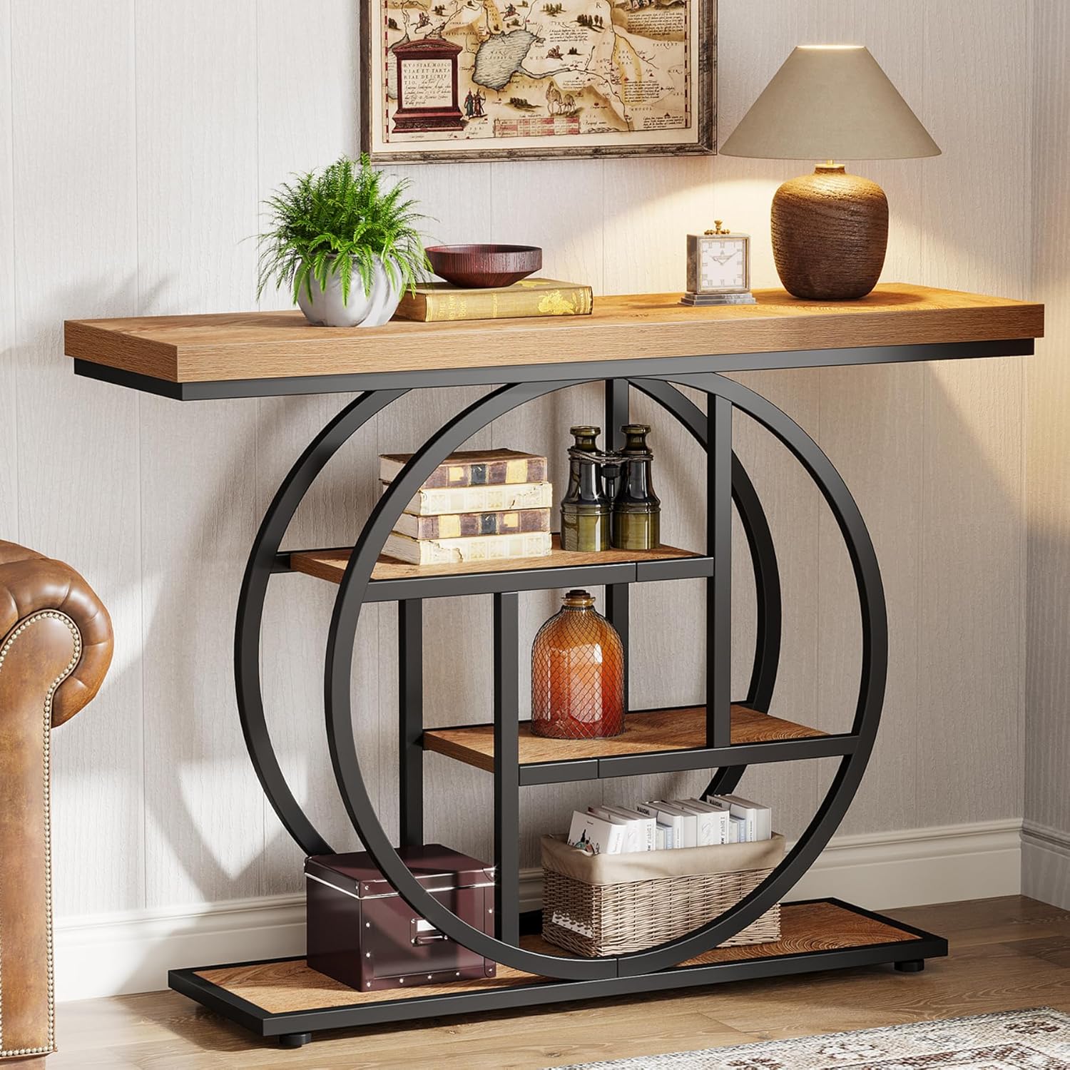 Tribesigns Table console à 4 niveaux avec base circulaire, Tables d'appoint étroites en bois