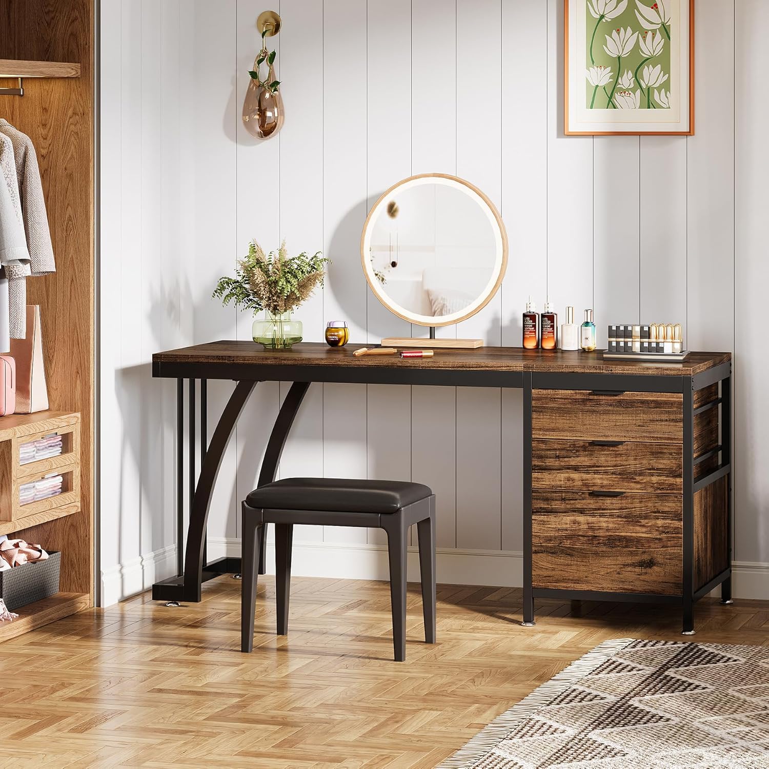 Tribesigns Coiffeuse meuble à 3 tiroirs réversibles, Bureau de maquillage chic