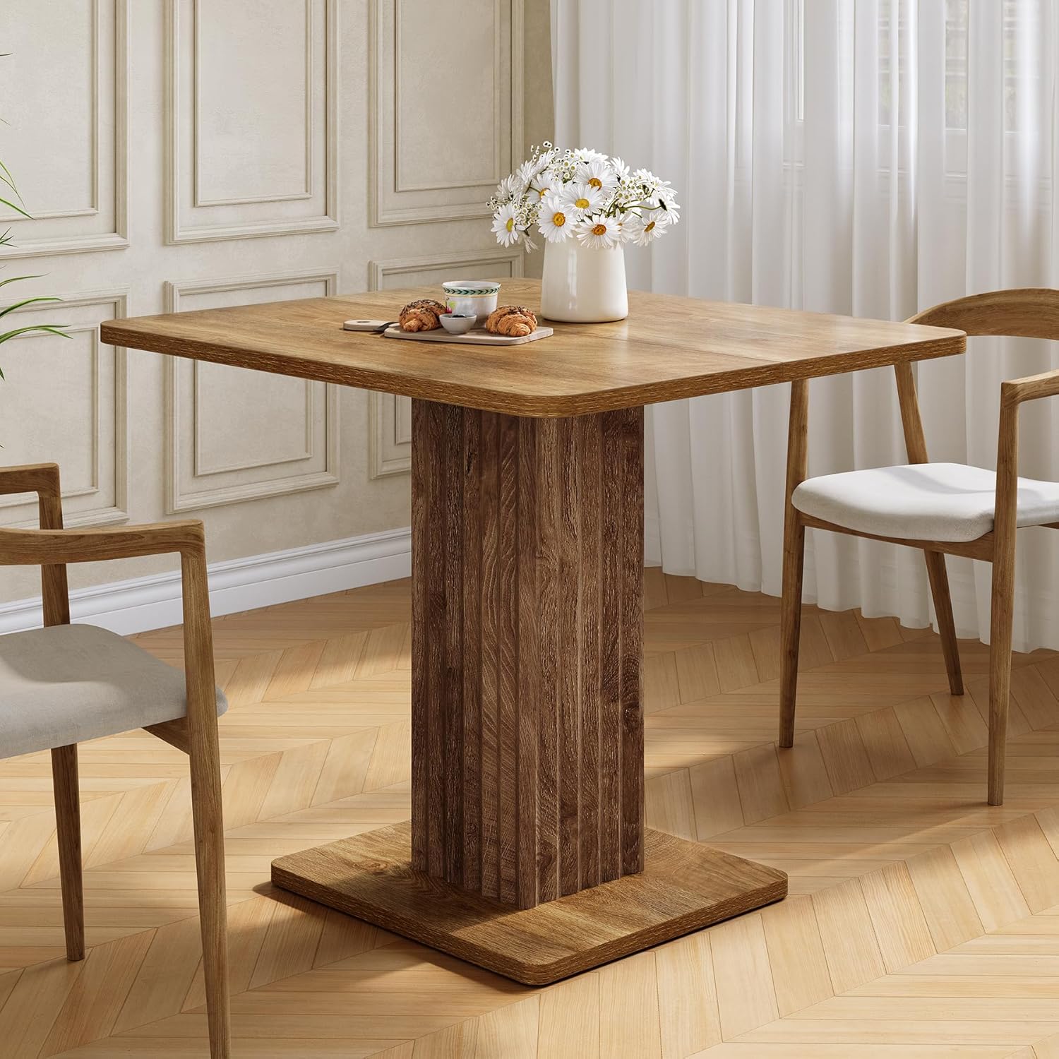 Table à manger compacte 90x80 cm pour 4 personnes avec un piètement robuste, Style champêtre, pour la cuisine et le salon