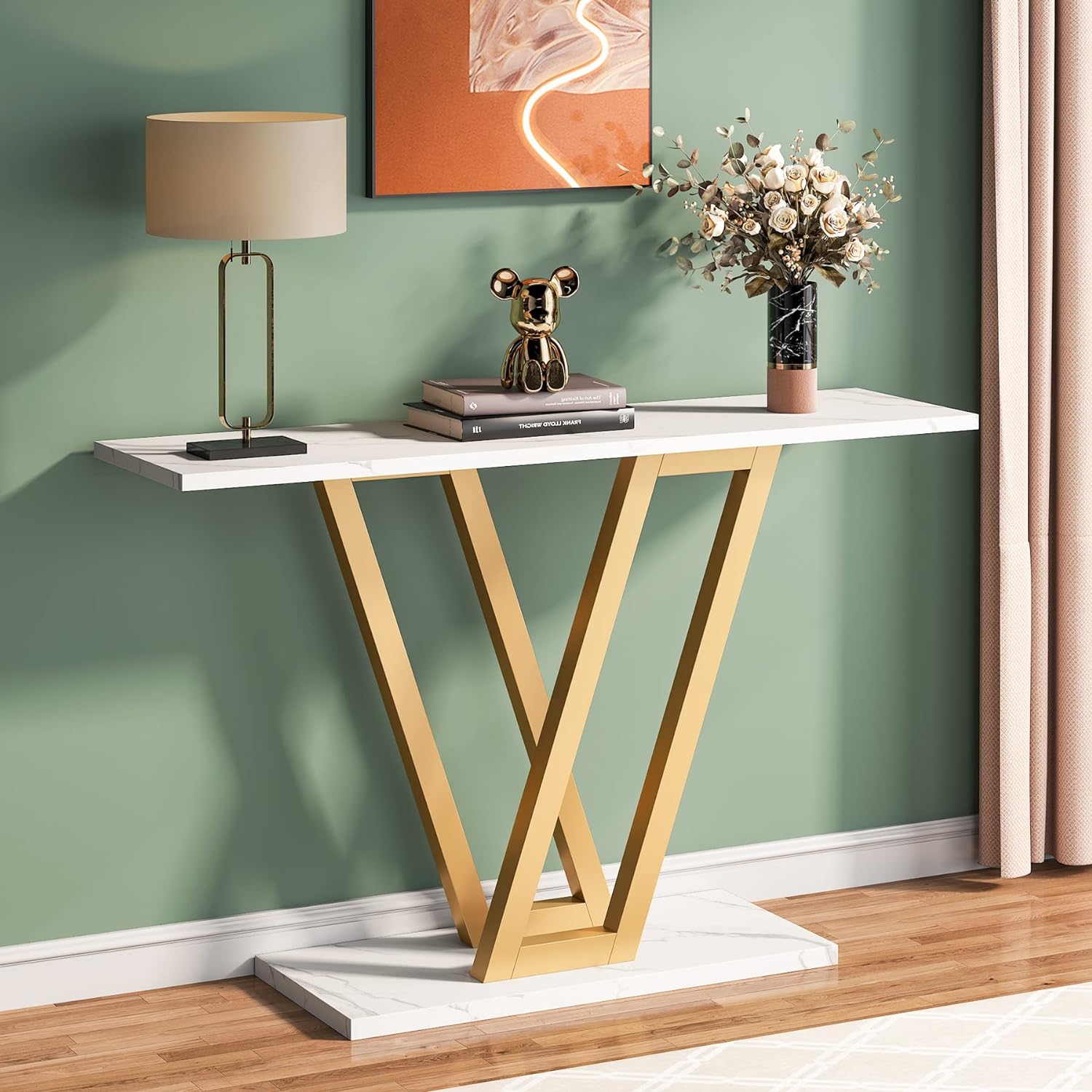 Tribesigns Table console industrielle, Console d’entrée étroite avec cadre en métal