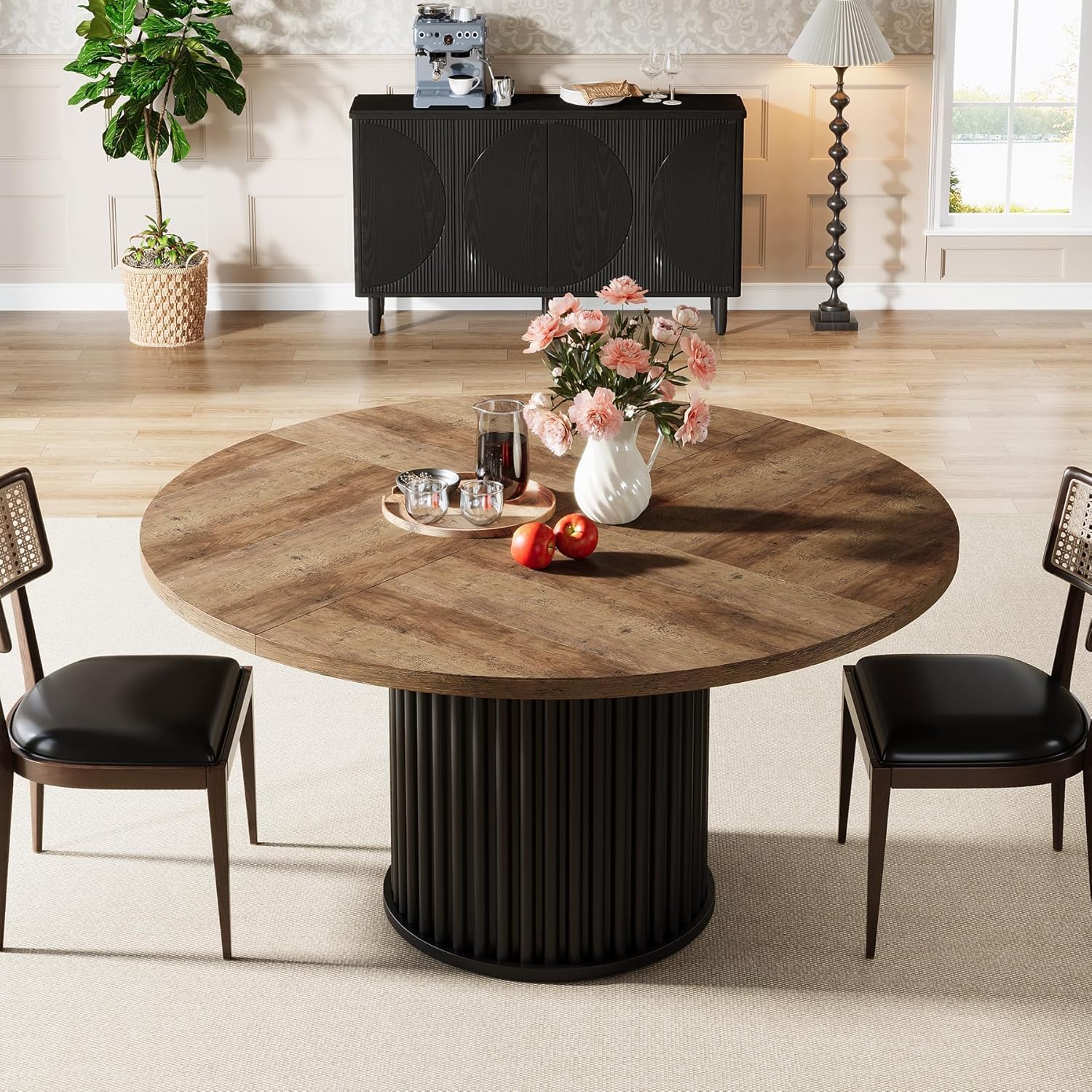 Tribesigns Table de salle à manger ronde noire de 120 cm pour 4 à 6 personnes, Table de cuisine moderne avec piètement en métal