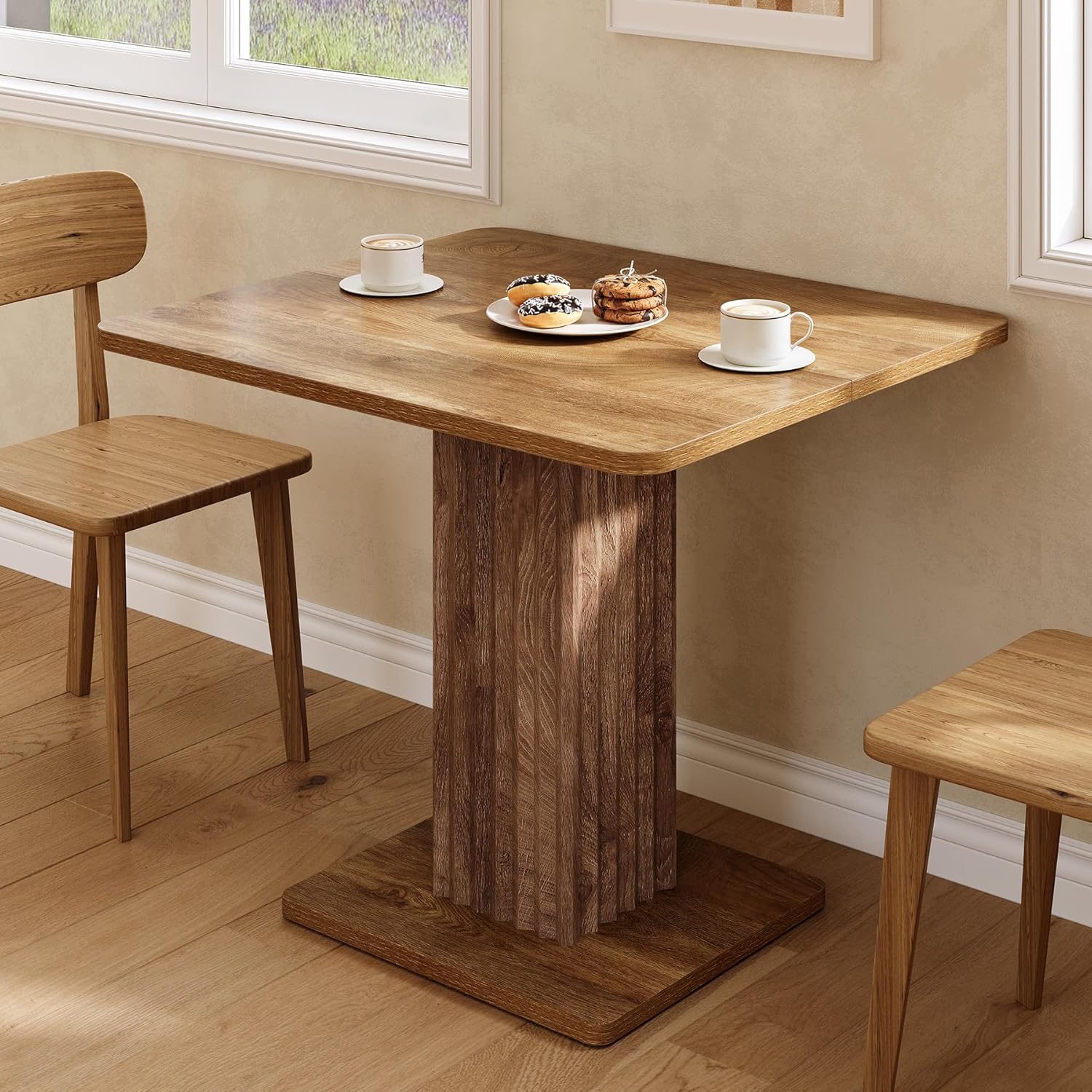 Table à manger compacte 90x80 cm pour 4 personnes avec un piètement robuste, Style champêtre, pour la cuisine et le salon