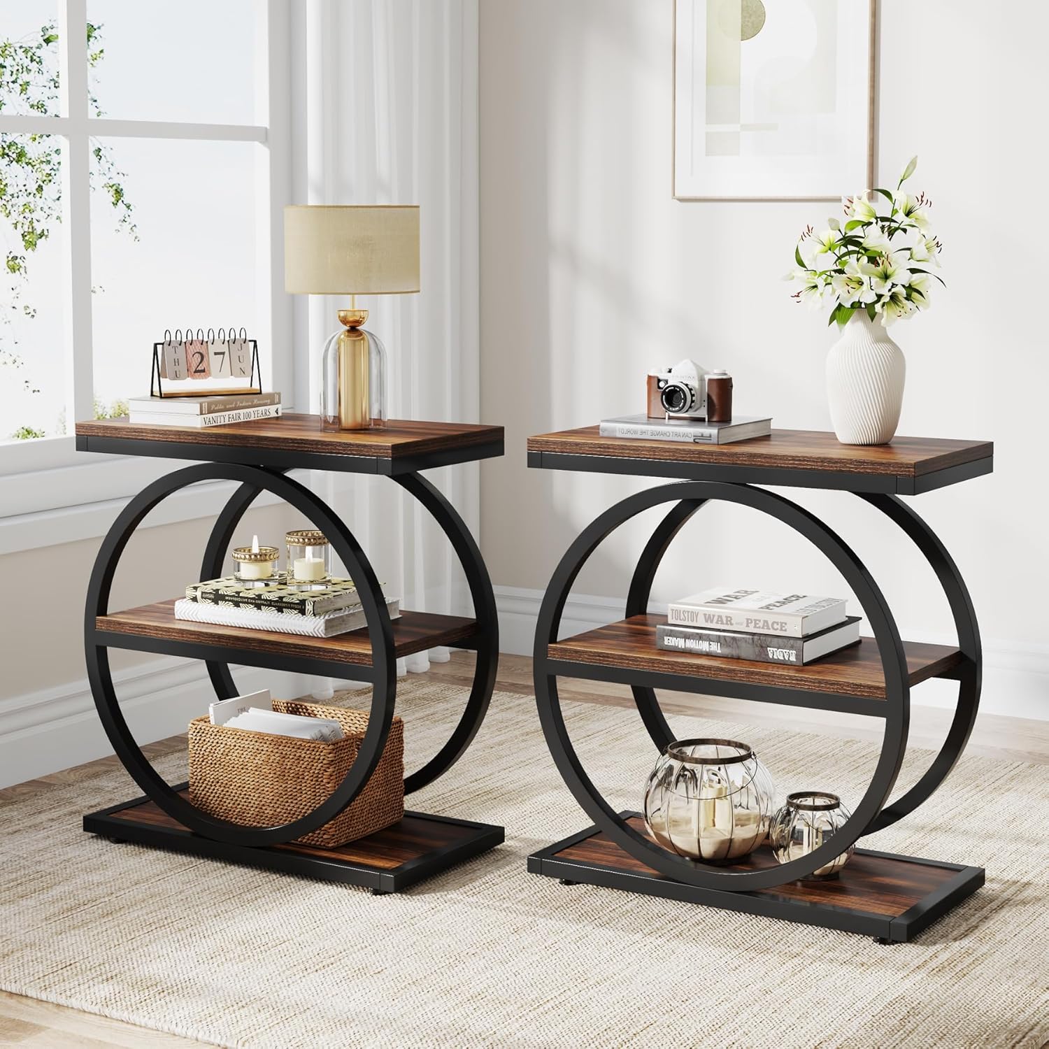 Tribesigns 3-laags Bijzettafel, Salontafel met Zwart Metalen Frame