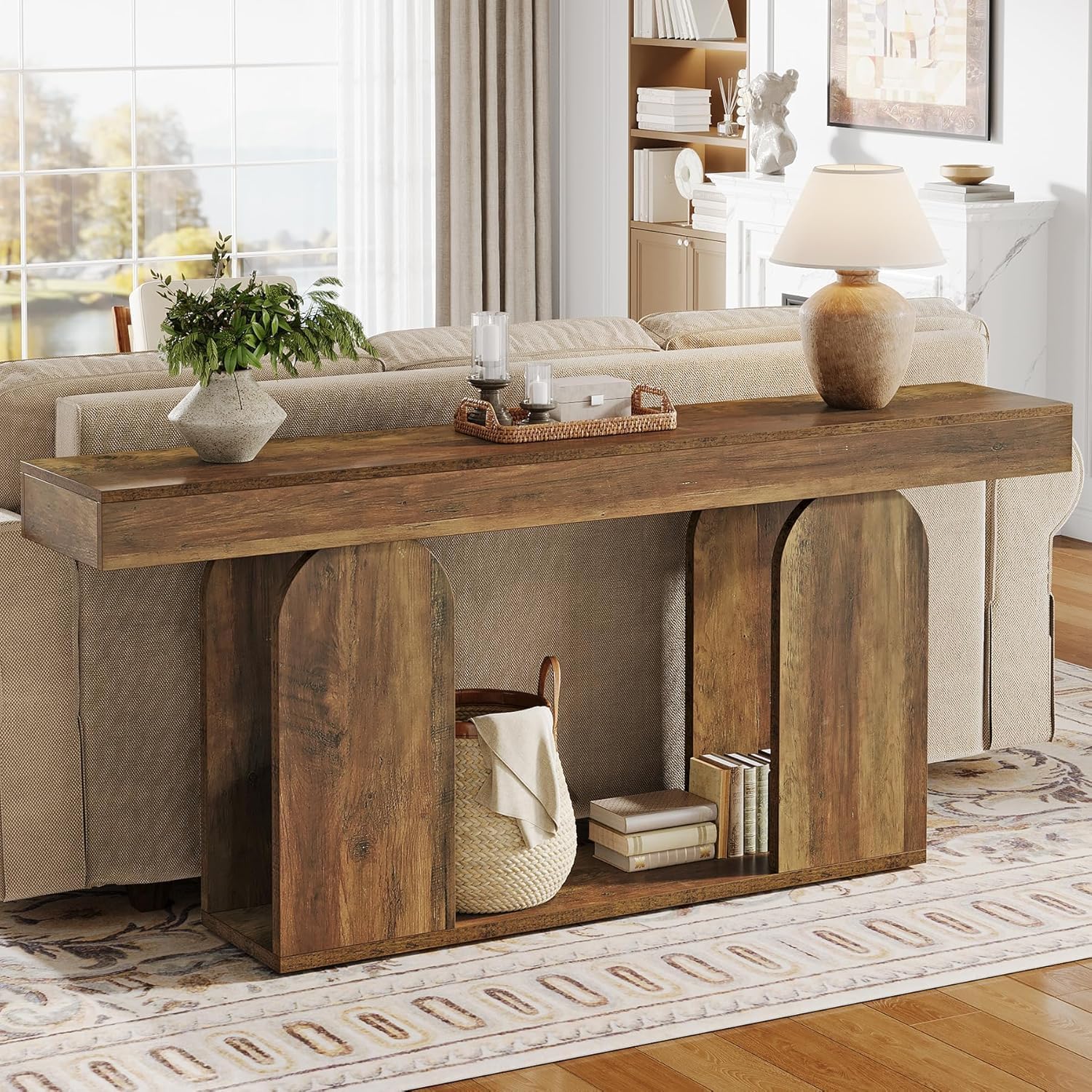 Tribesigns Console de 160 cm avec piètement en U, Table d'entrée longue et moderne à 2 étagères