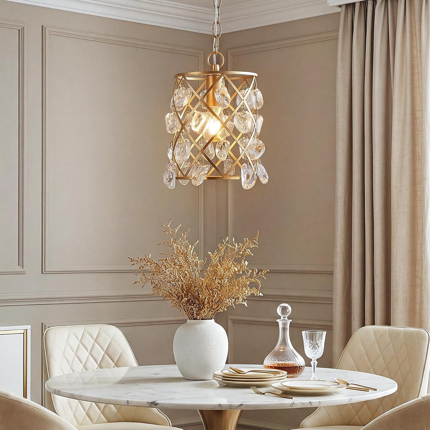 Tribesigns Lustre Moderne, Suspension avec Cristaux de Verre Effet Vagues, Culot E27
