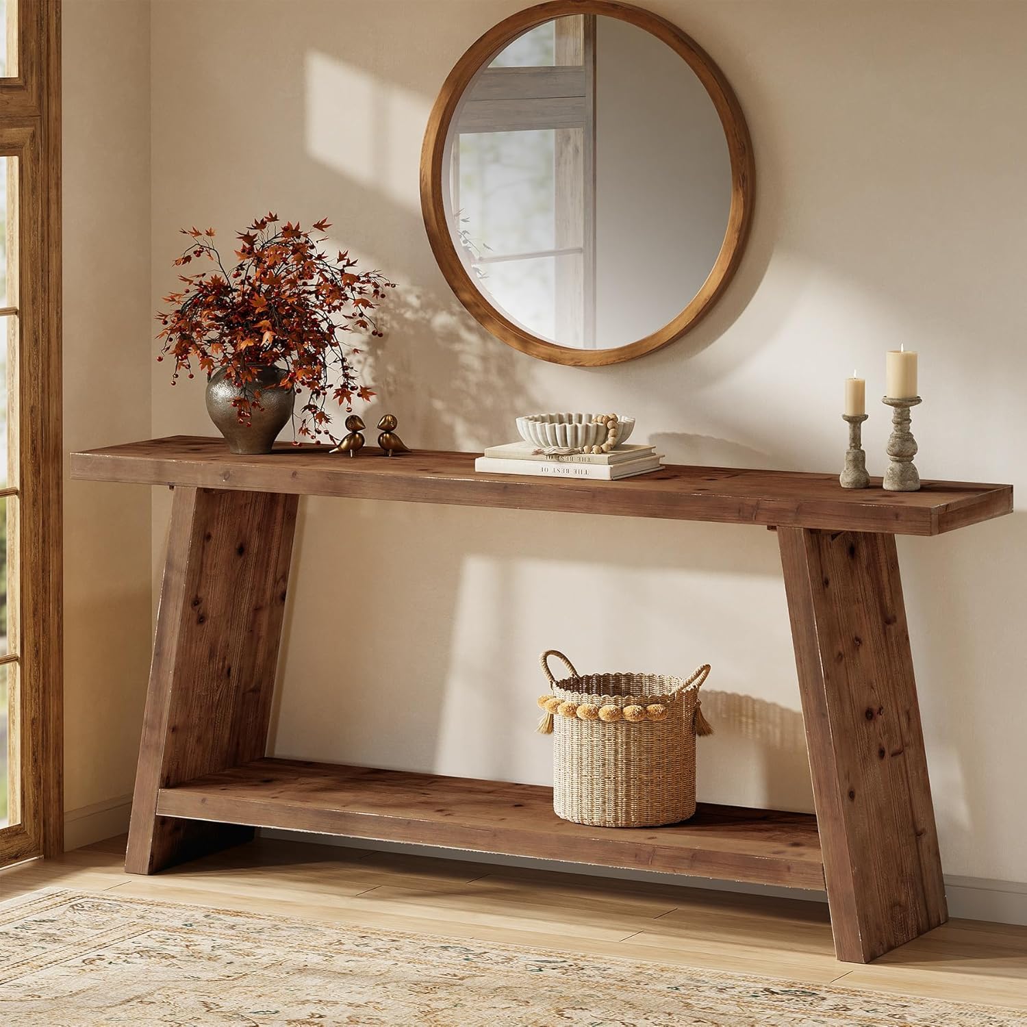 Tribesigns Console longue de 160 cm, table étroite derrière canapé en bois massif avec 2 étagères