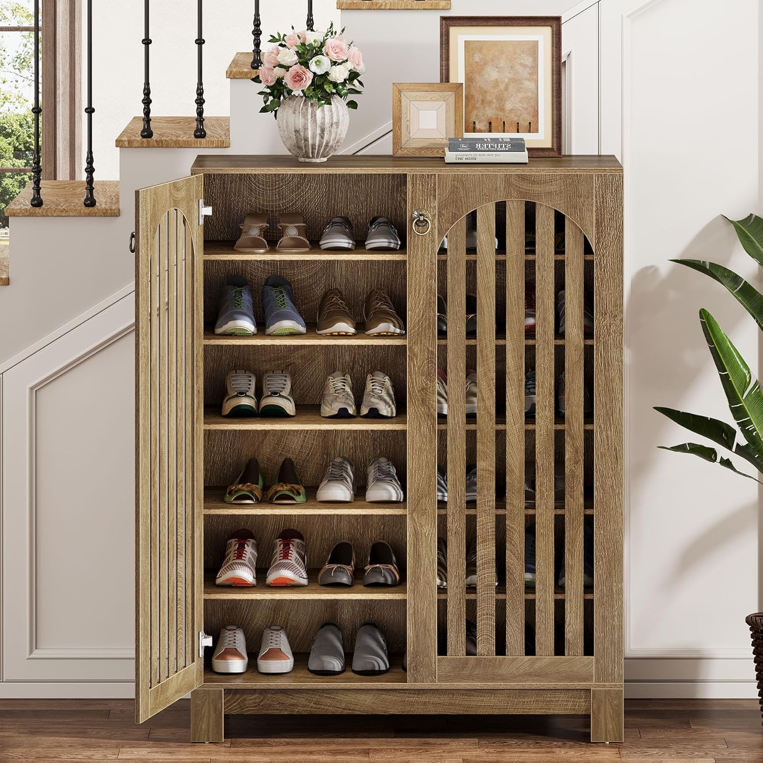 Tribesigns Grand meuble à chaussures à façade ajourée 6 niveaux avec étagères modulables
