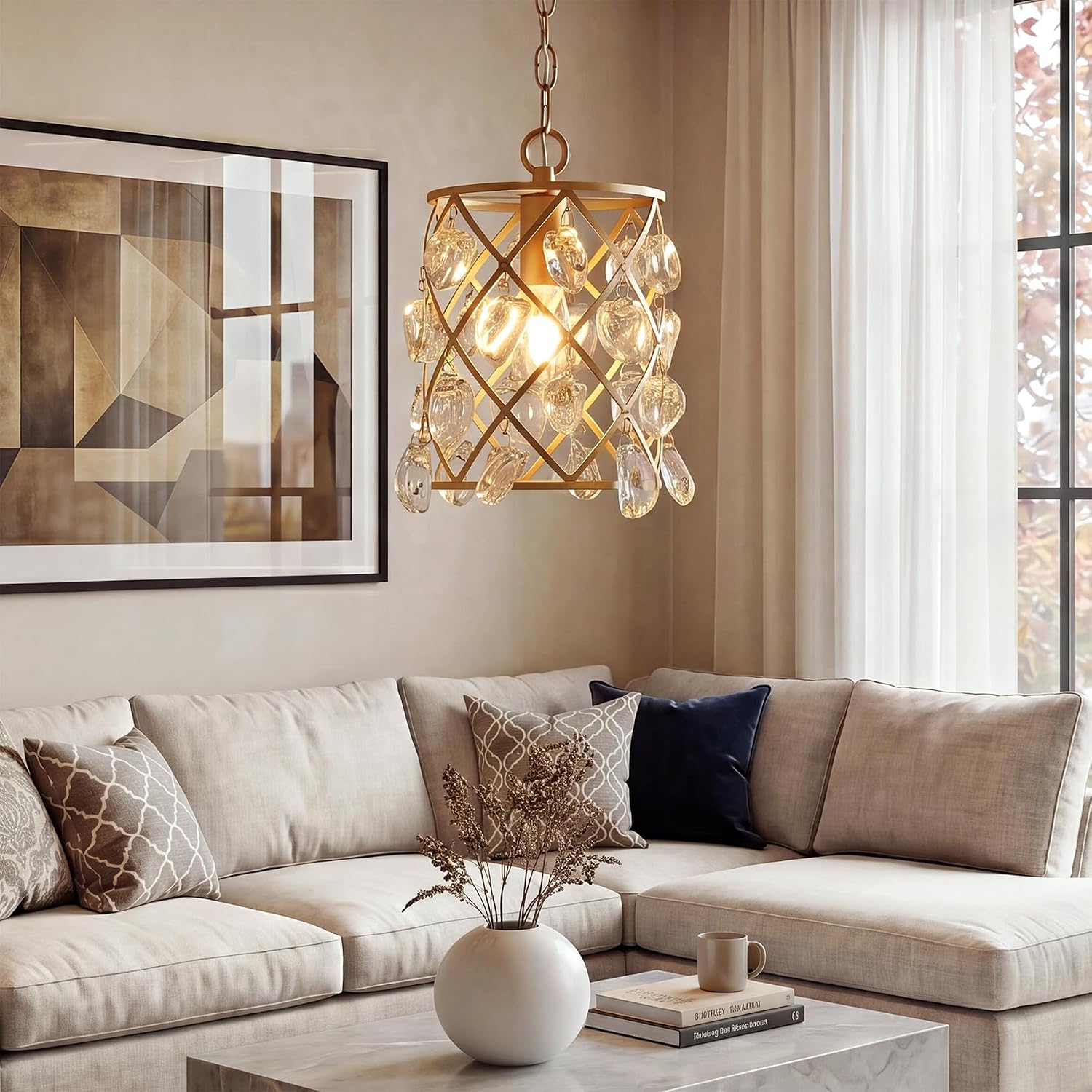 Tribesigns Lustre Moderne, Suspension avec Cristaux de Verre Effet Vagues, Culot E27