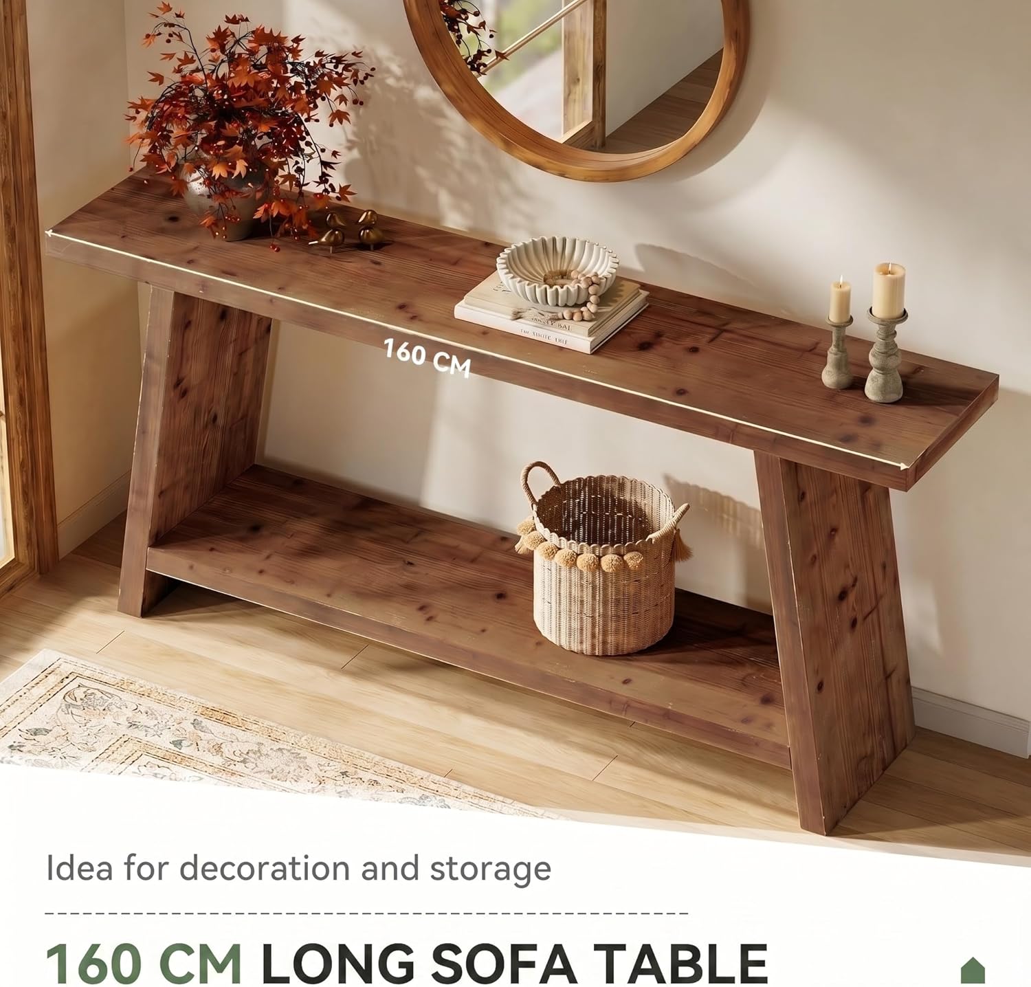 Tribesigns Console longue de 160 cm, table étroite derrière canapé en bois massif avec 2 étagères