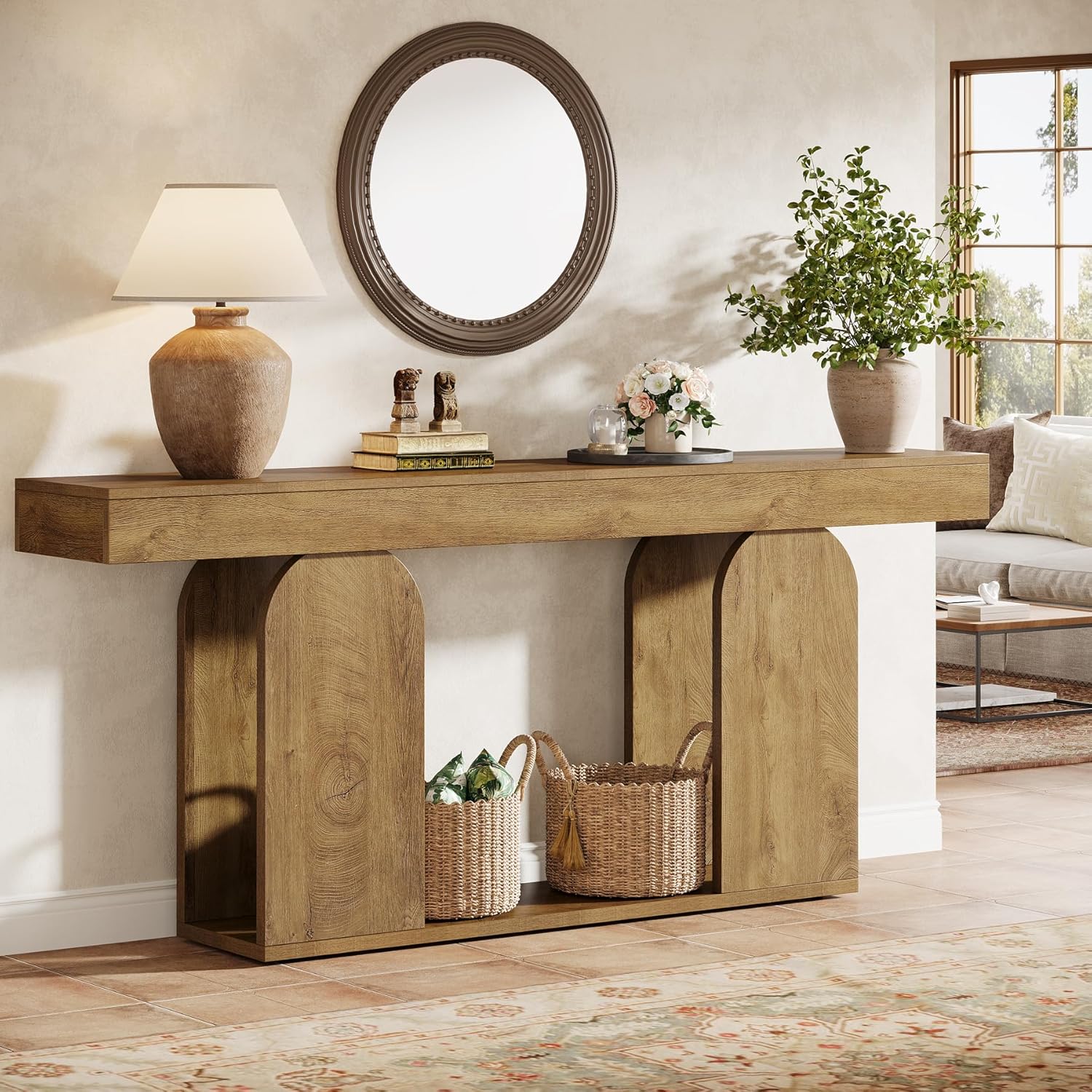 Tribesigns Console de 160 cm avec piètement en U, Table d'entrée longue et moderne à 2 étagères