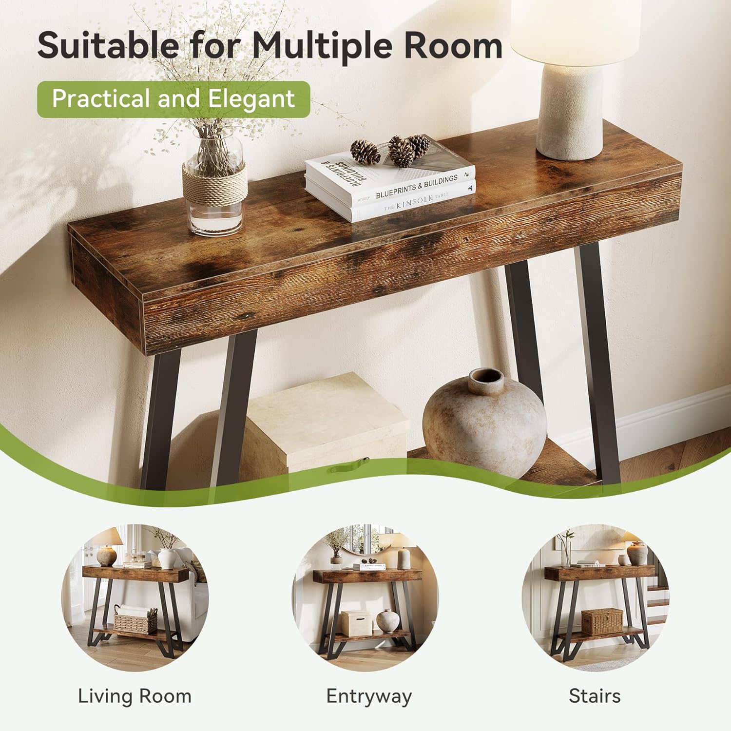 Tribesigns Console de style industriel rustique, Étagère à deux niveaux avec structure métallique pour entrée et salon