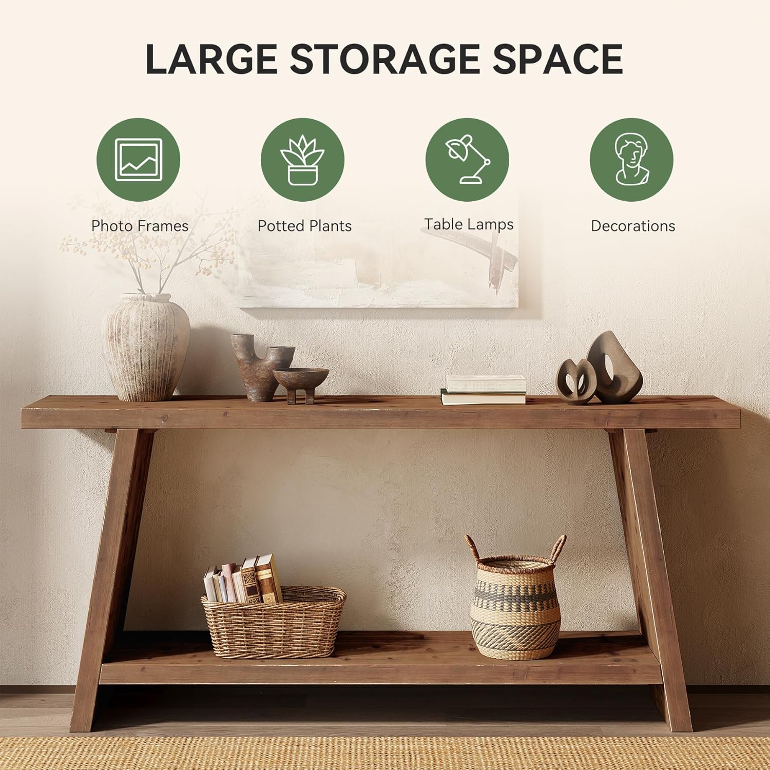 Tribesigns Console longue de 160 cm, table étroite derrière canapé en bois massif avec 2 étagères