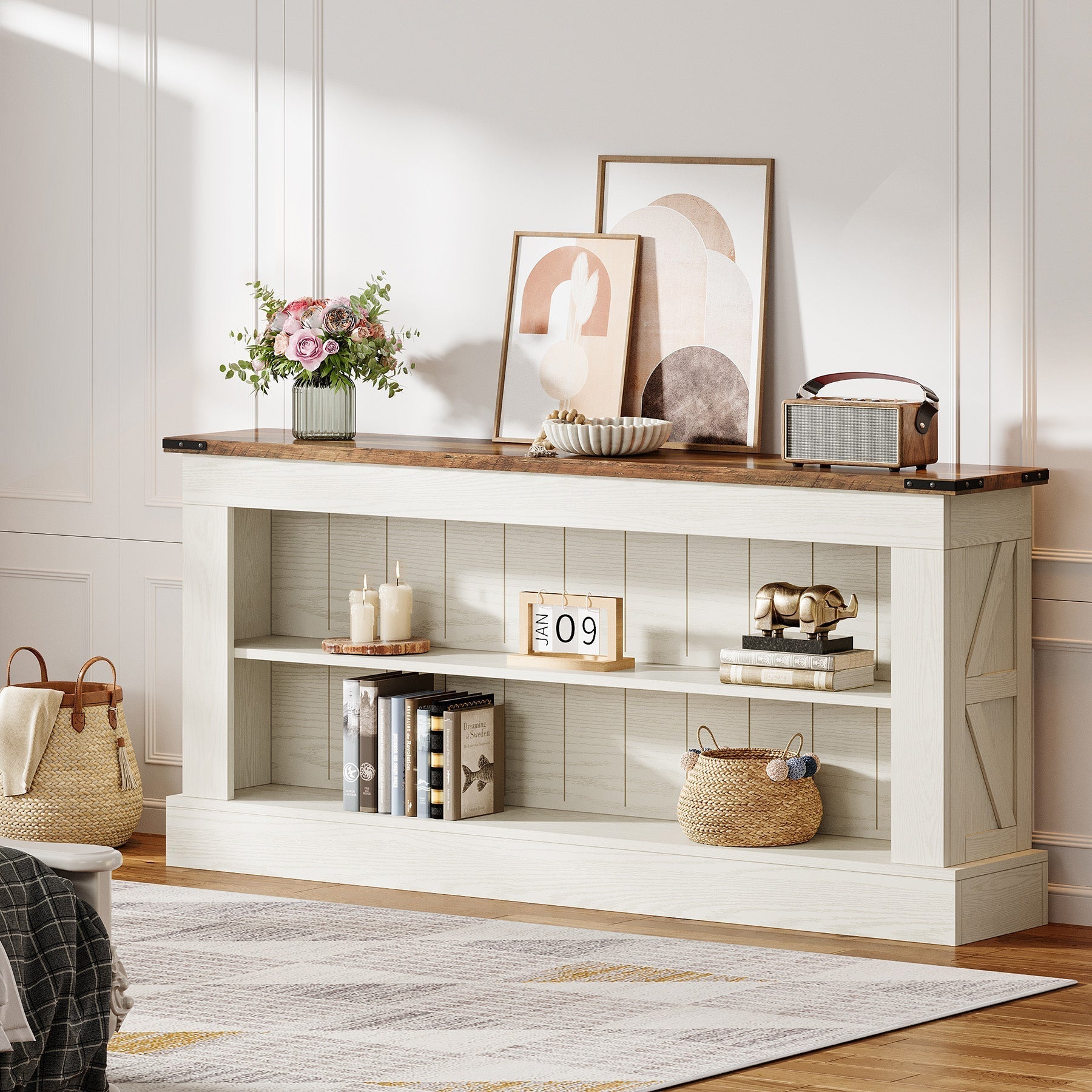 Tribesigns Meuble TV 160 cm, Console multimédia style ferme avec rangement