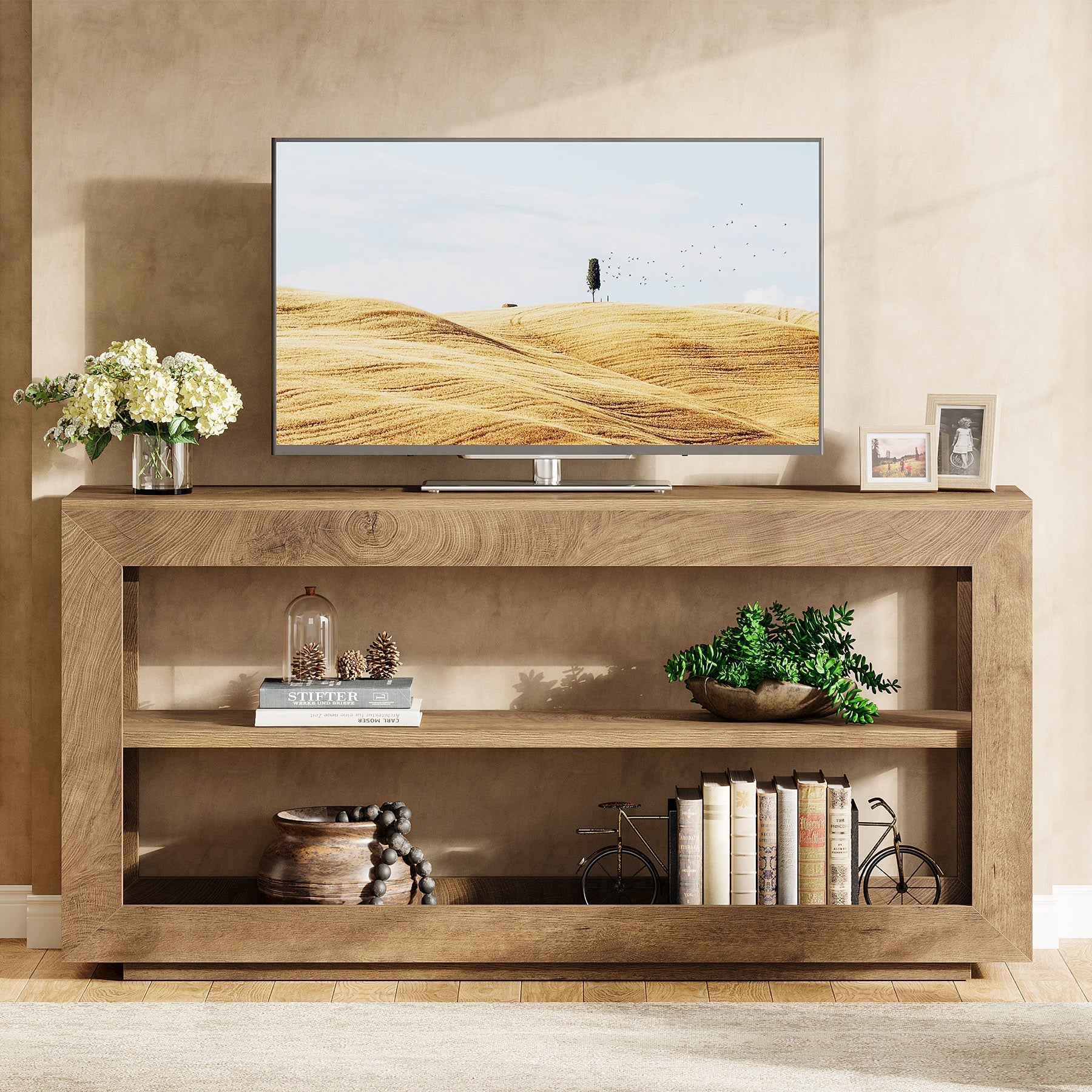 Tribesigns Console tafel 160 cm, boerenstijl haltafel met 3-laags opbergrek