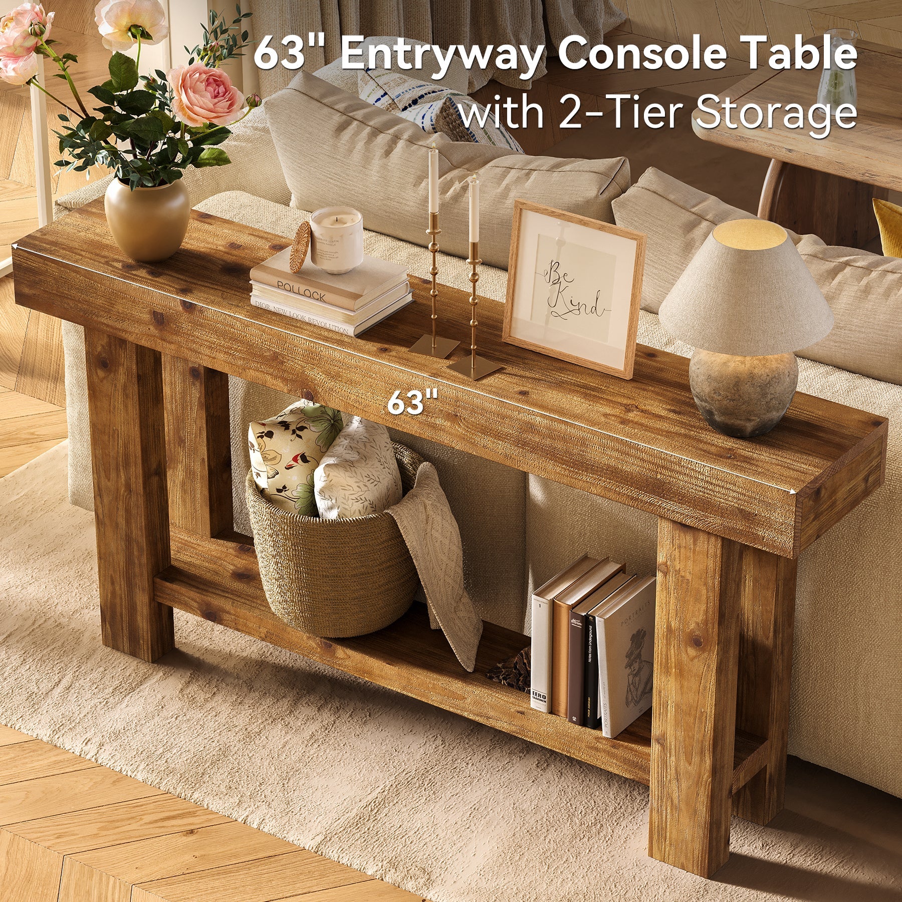 Tribesigns Console en Bois Massif 160 cm à 2 Niveaux pour Entrée